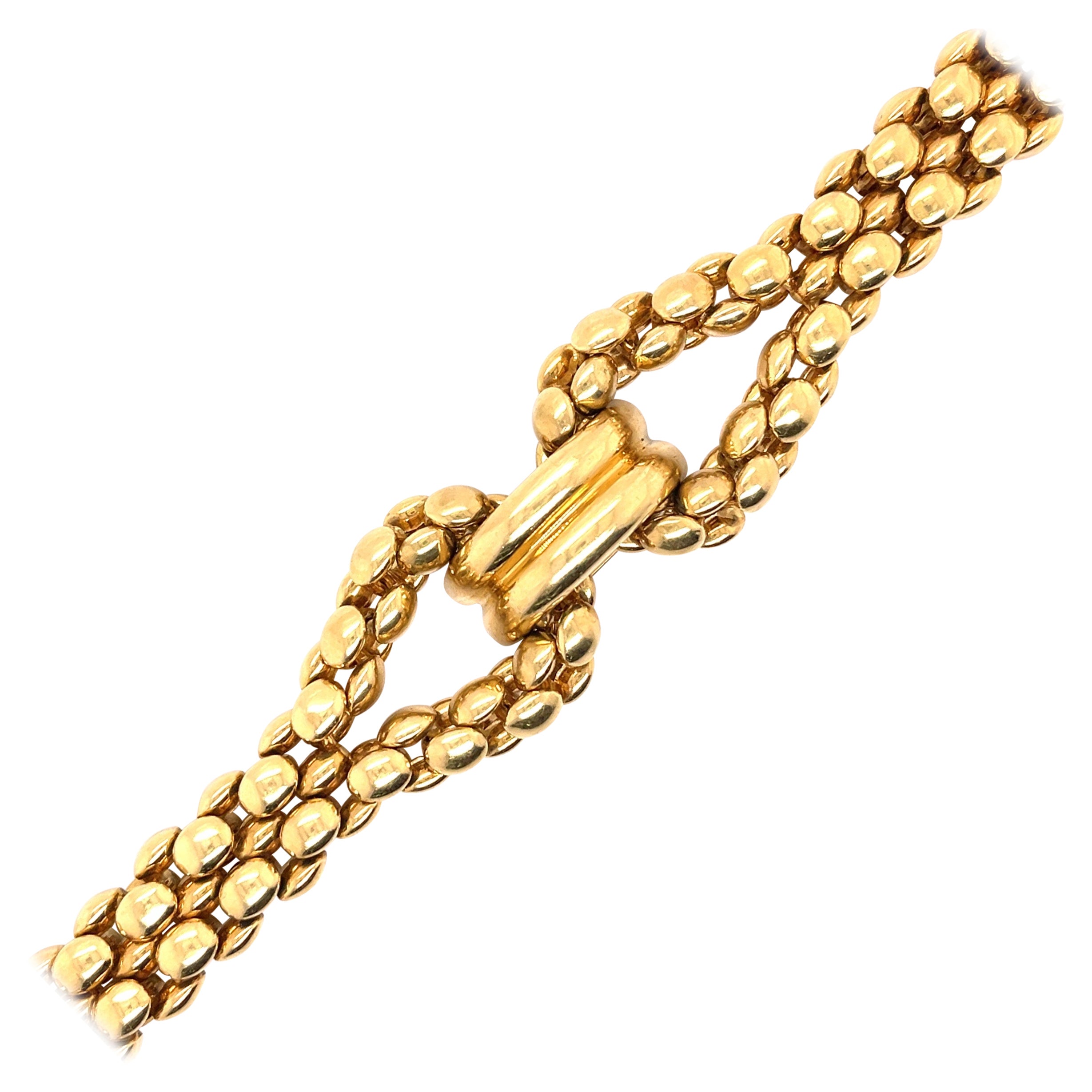 Bracciale d'oro con nodo stile marinaro e catena Popcorn in vendita
