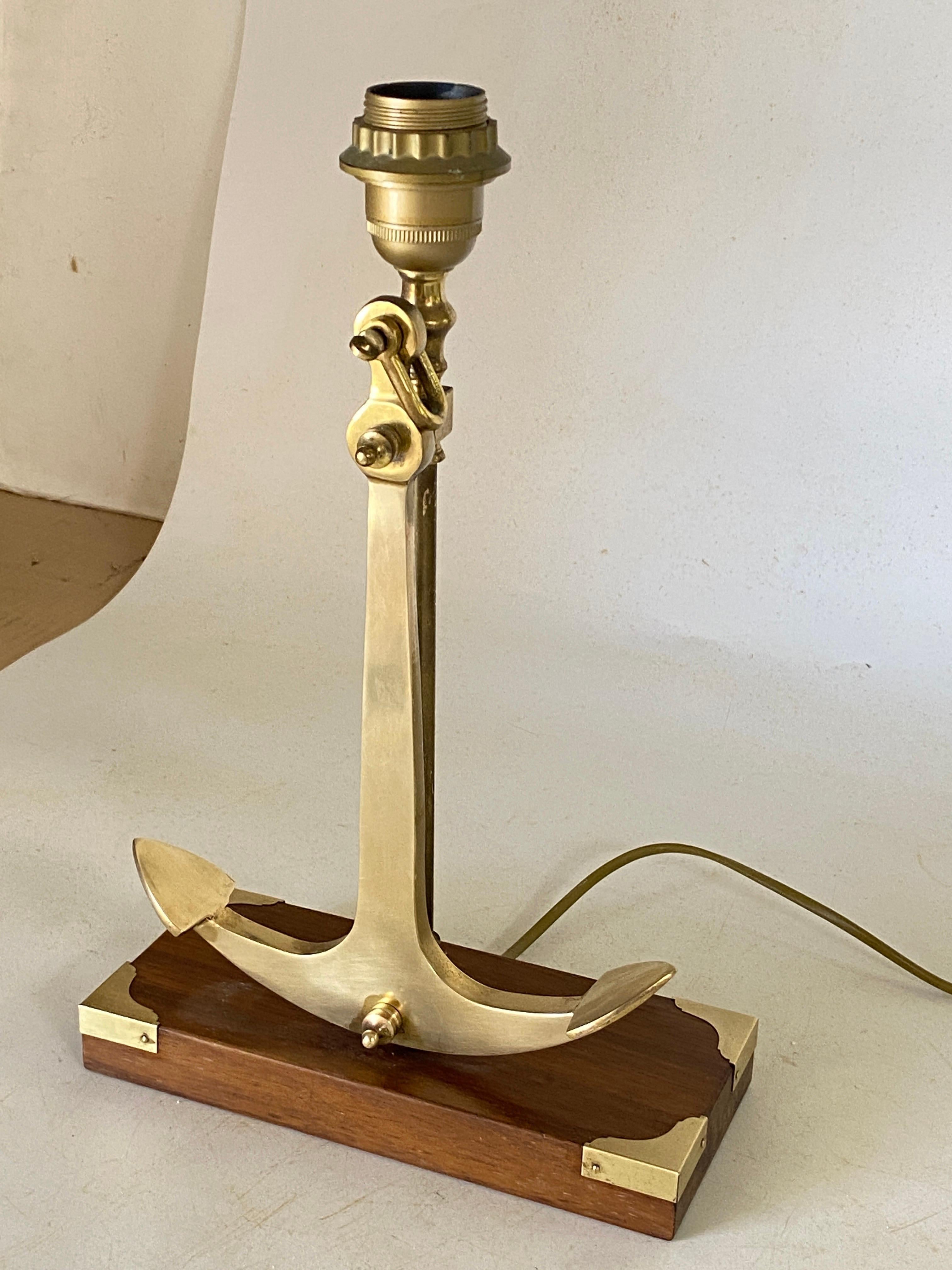 Marine Table lamp with an anchor in Gold-Colored Brass, circa 1960 France For Sale 7