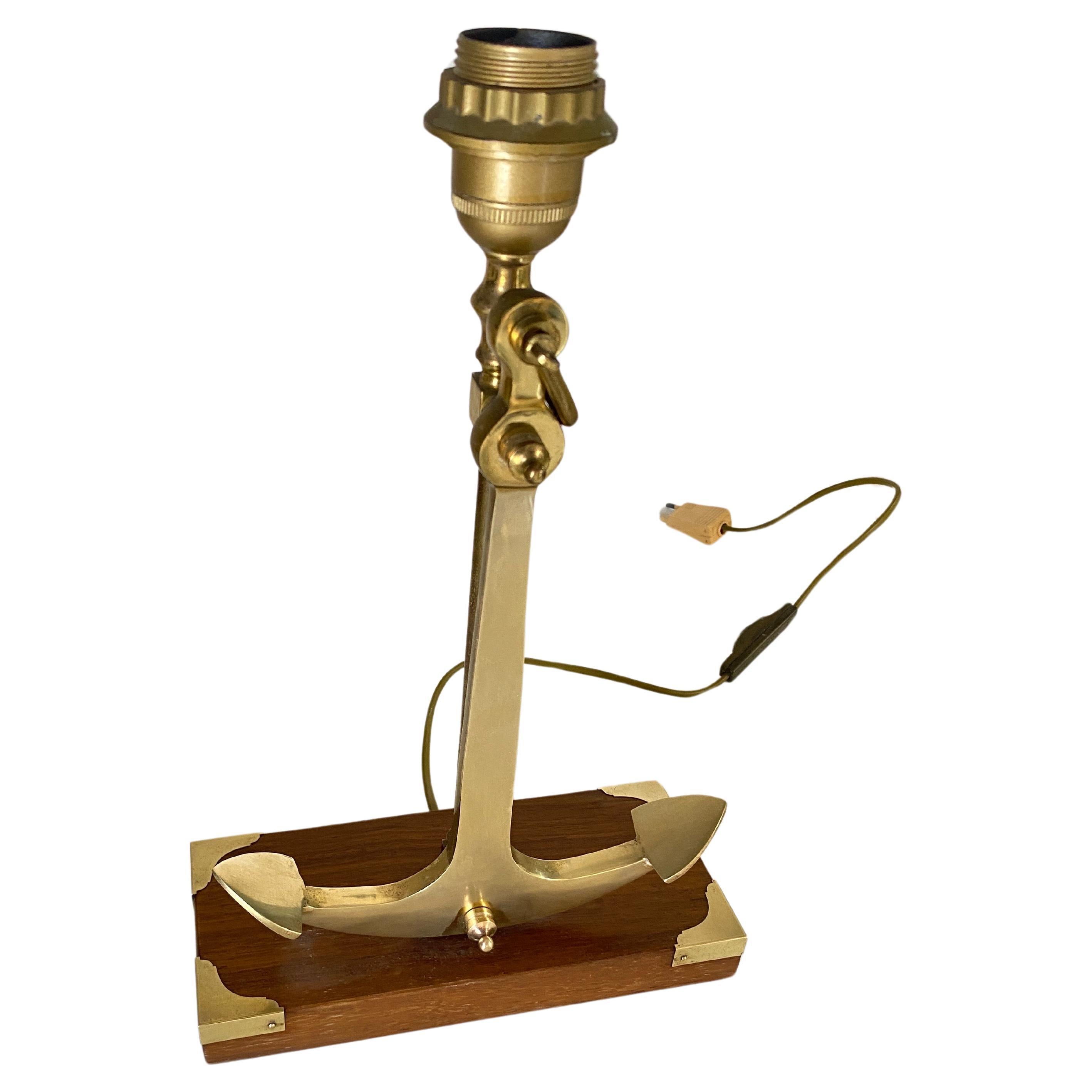 Art Deco Marine Table lamp with an anchor in Gold-Colored Brass, circa 1960 France For Sale