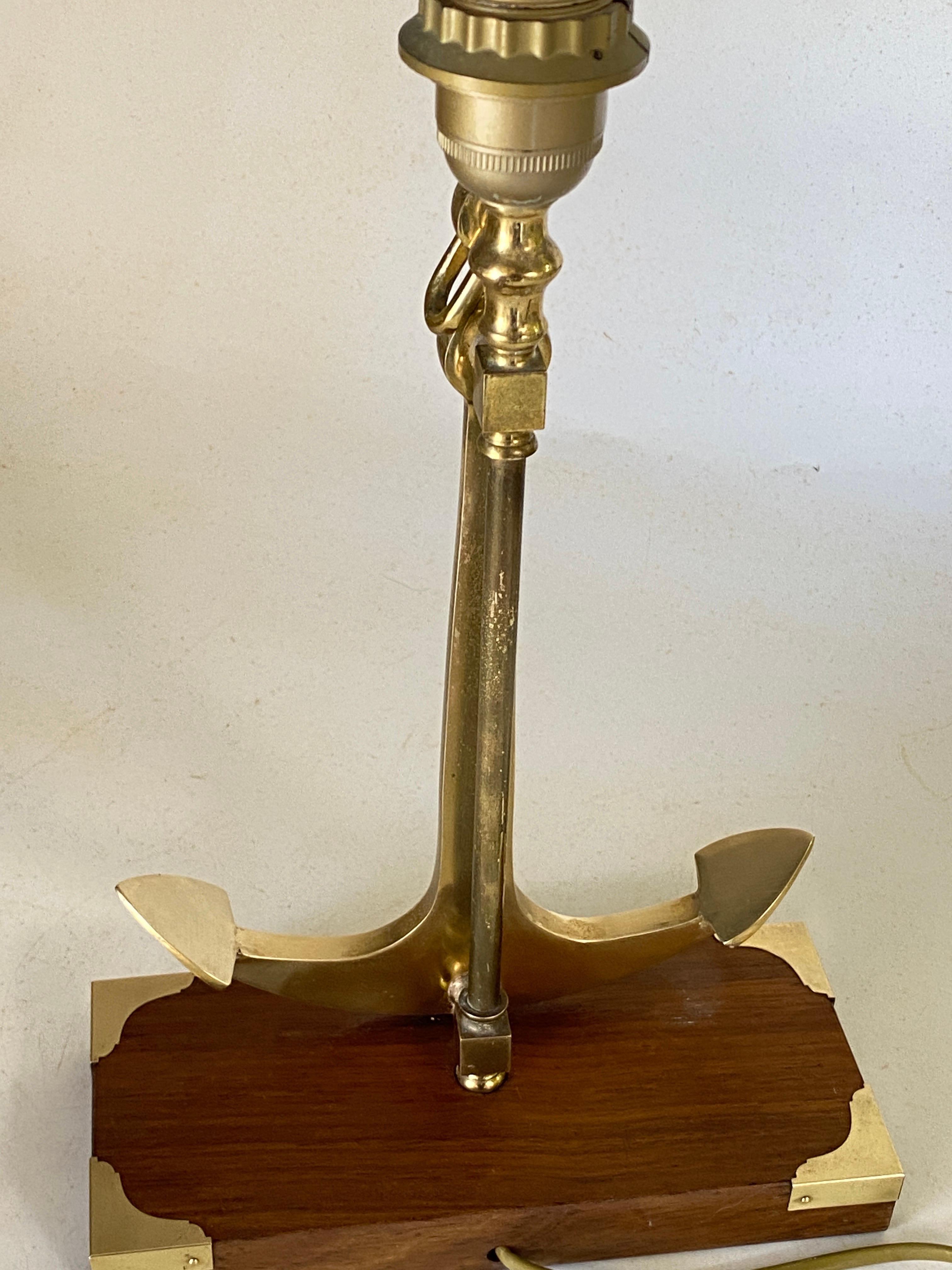 French Marine Table lamp with an anchor in Gold-Colored Brass, circa 1960 France For Sale