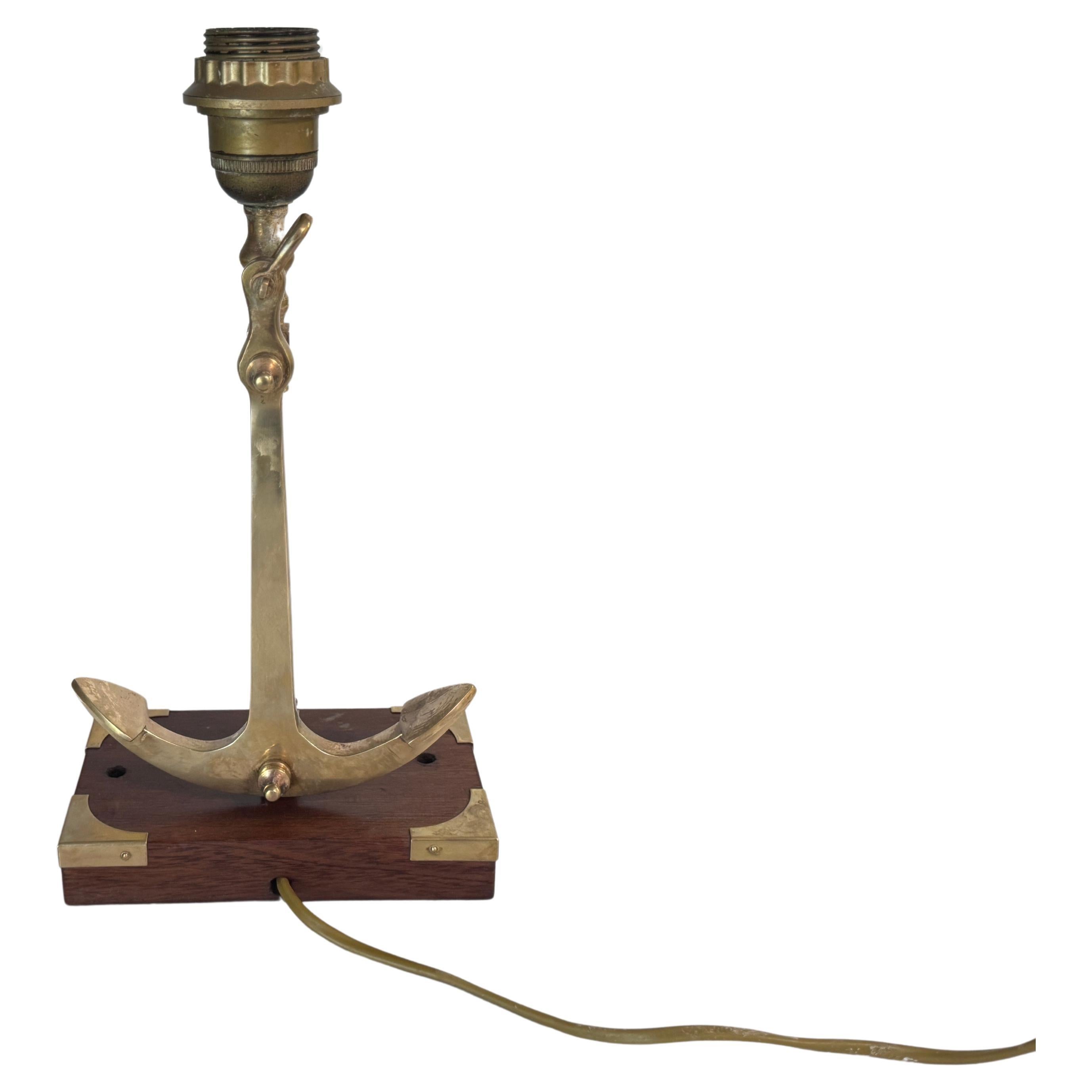 Art Deco Marine Table lamp with an anchor in Gold-Colored Brass circa 1960 France For Sale