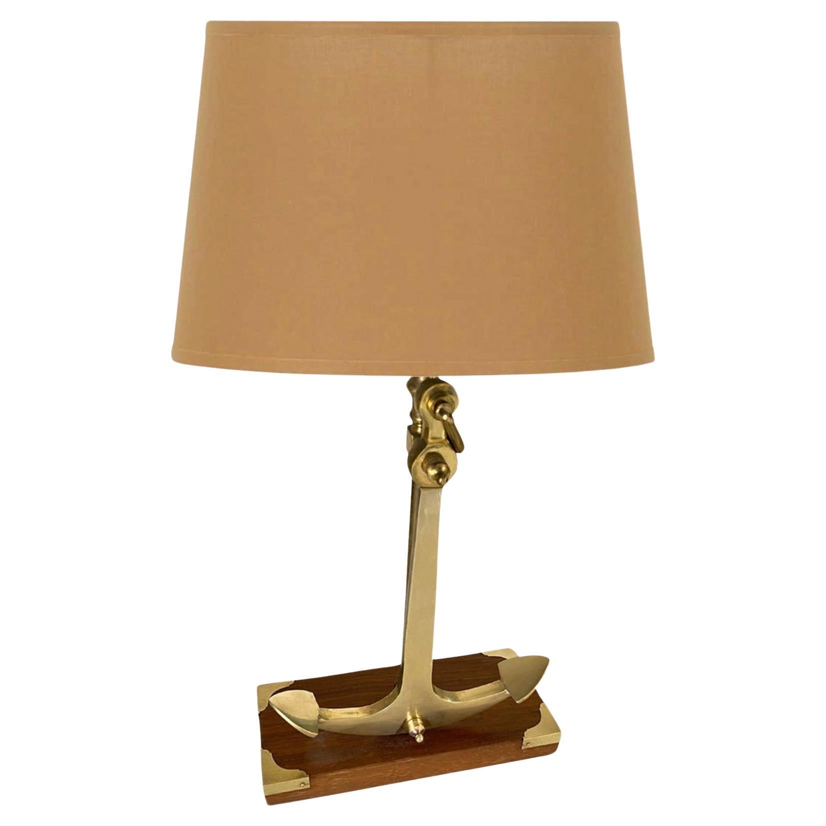 Marine Table lamp with an anchor in Gold-Colored Brass, circa 1960 France For Sale