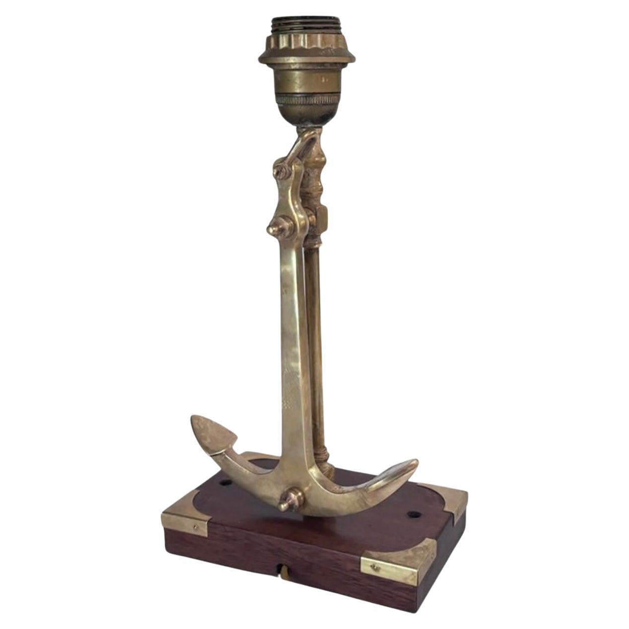 Marine Table lamp with an anchor in Gold-Colored Brass circa 1960 France For Sale