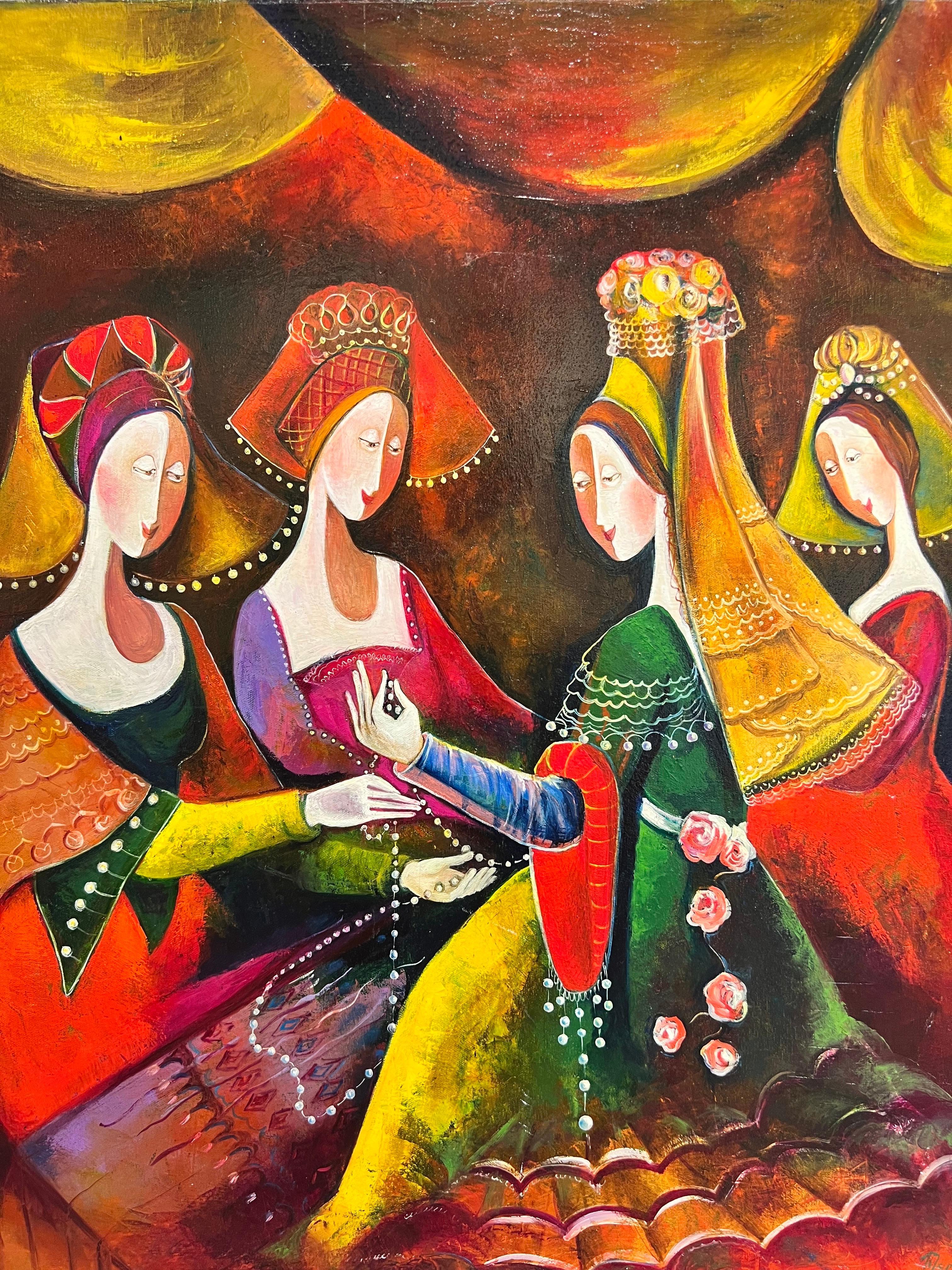 Jewell Contemporary Painting, Making Jewels. - Marron Figurative Painting par Marine Zuloyan