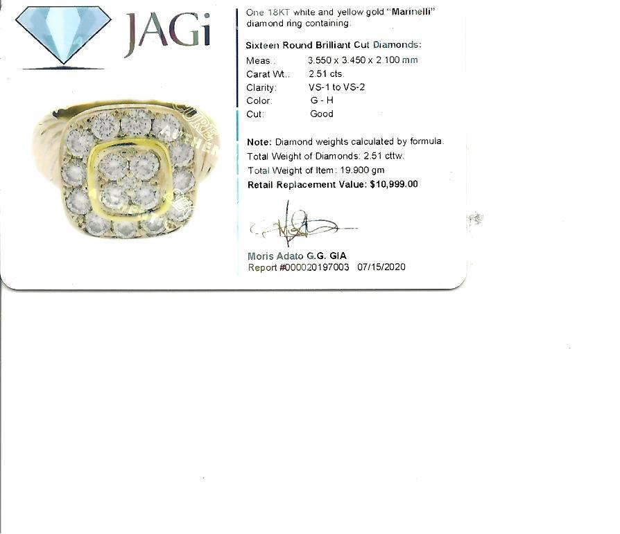 Marinelli 2.51 Carat Diamond Halo Cocktail Ring 18 Karat White and Yellow Gold For Sale 1