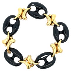 Mariner Black Onyx Gold Link Bracelet 50.6 Grams 14 Karat Yellow Gold
