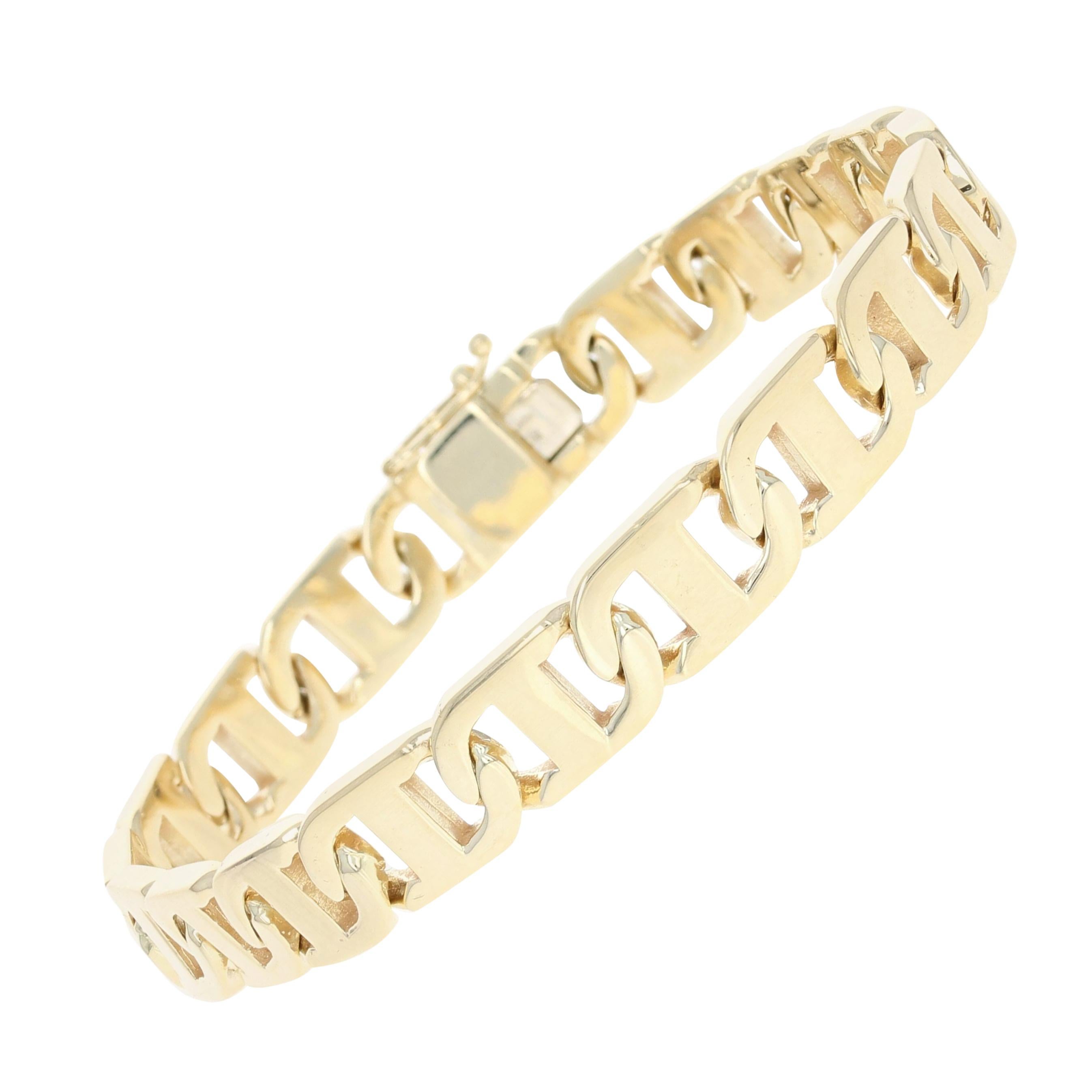 Mariner Chain Bracelet, 14 Karat Yellow Gold Anchor Italian Men's Gift