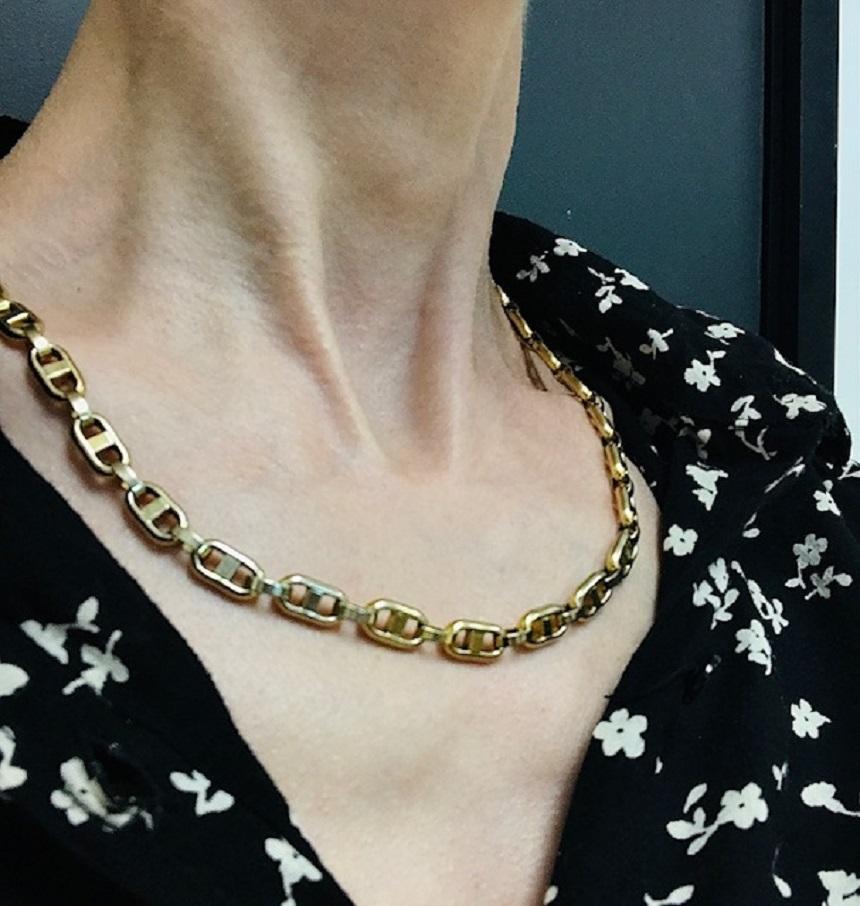 Mariner Chain Necklace 14k Gold Vintage Jewelry In Excellent Condition For Sale In Beverly Hills, CA