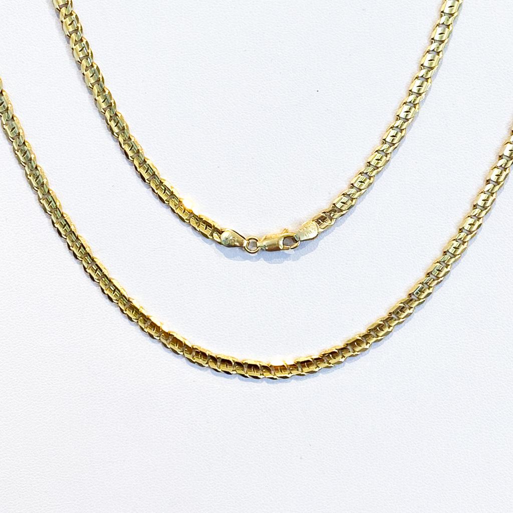 Mariner Link Beveled Diamond-Cut 4mm Necklace 14K Solid Gold 20" Chain For Sale