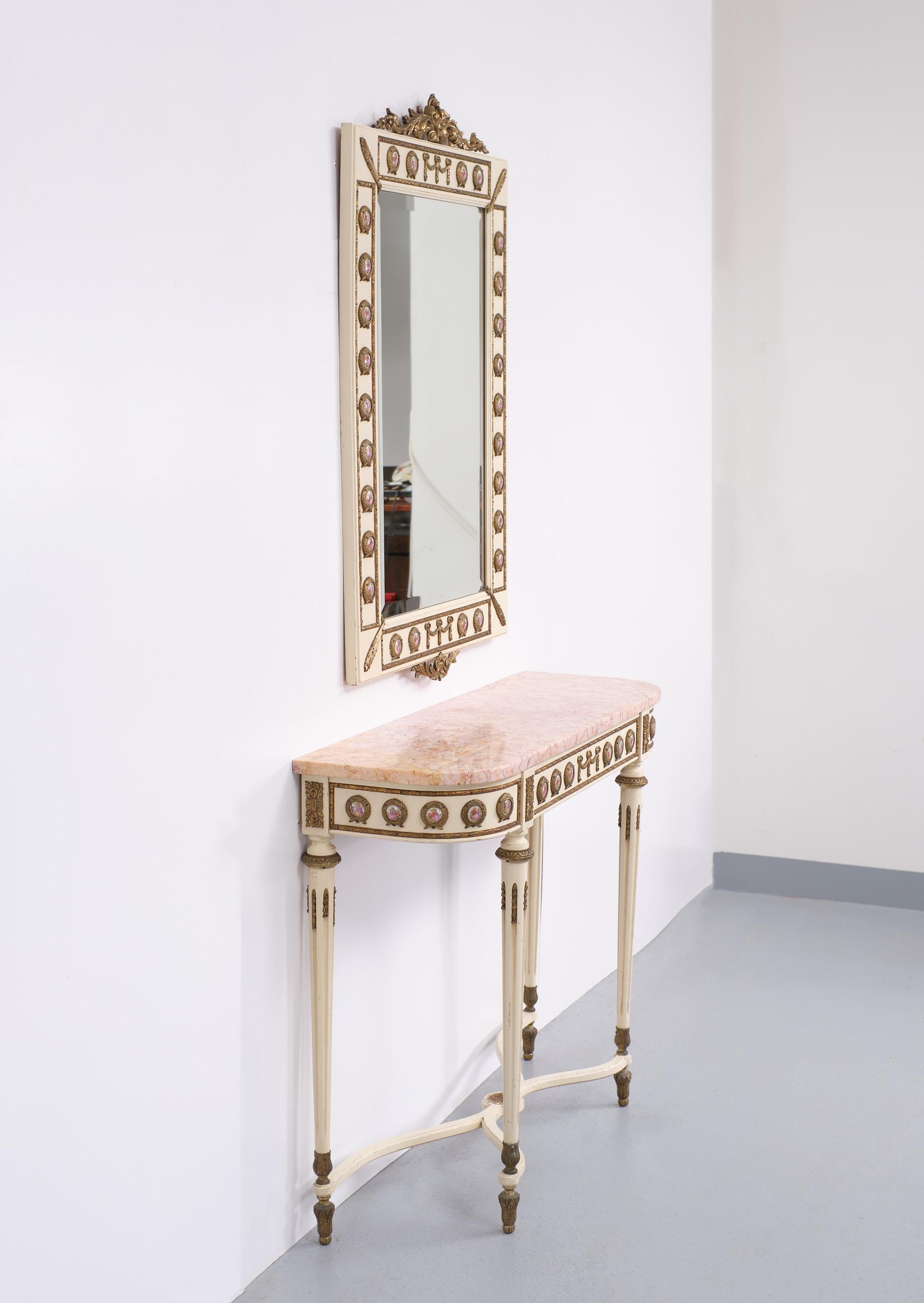 Mid-20th Century Mariner SA Console Table and Mirror Louis XVI, 1950s, Spain  For Sale