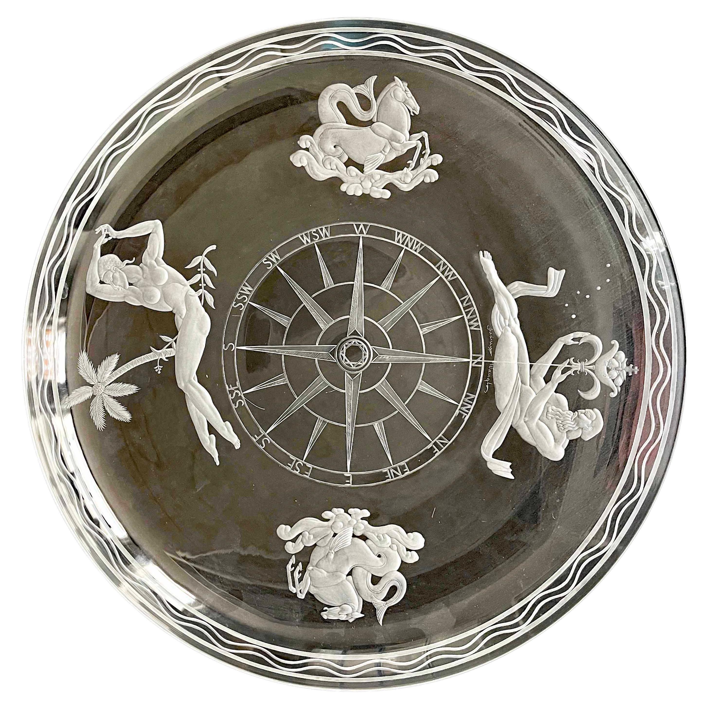 "Mariner's Bowl", Rare Art Deco Masterpiece w/ Neptune by Waugh for Steuben For Sale