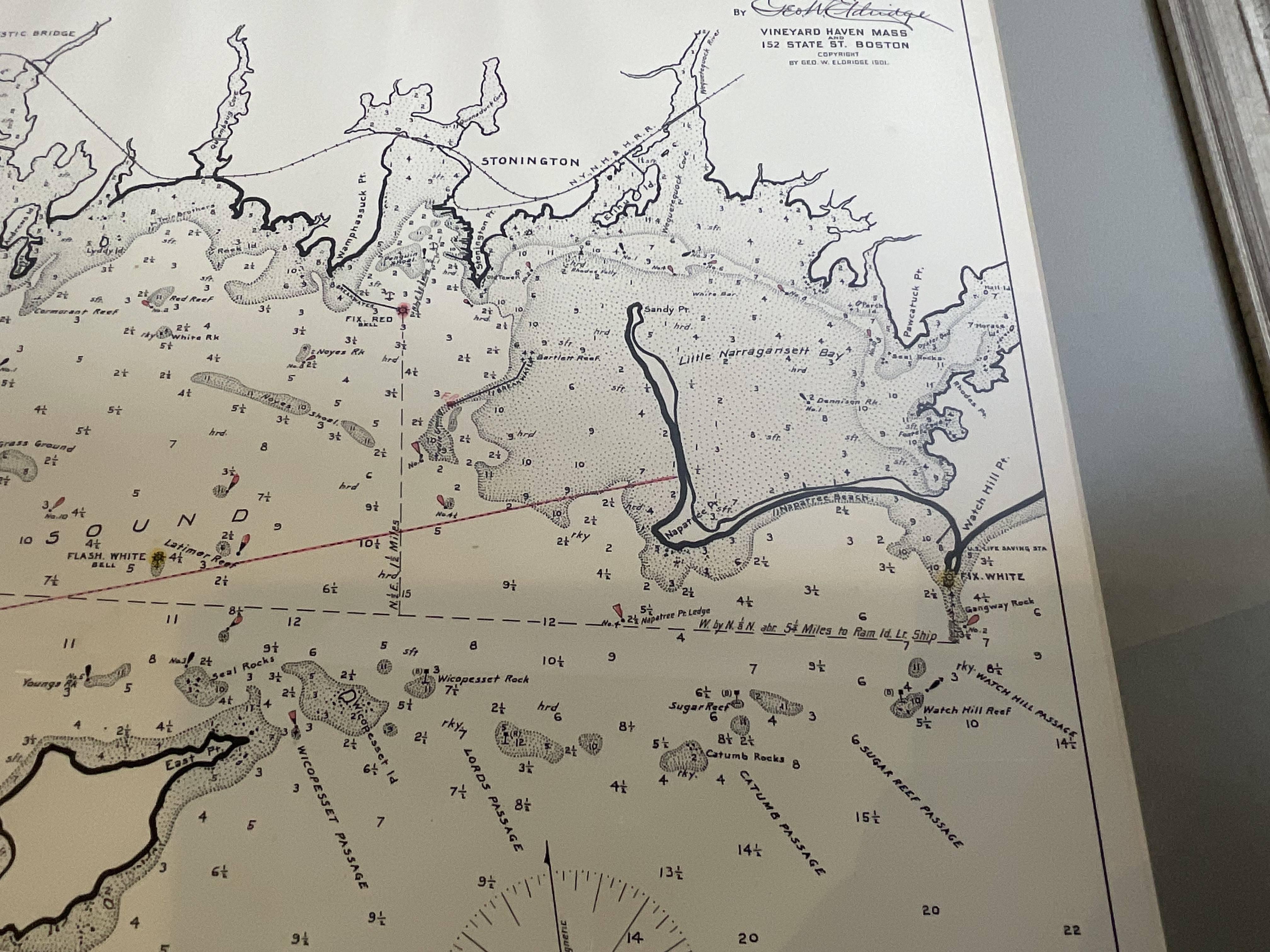 Mariners Chart of Fishers Island Sound by George Eldridge 1901 For Sale 6