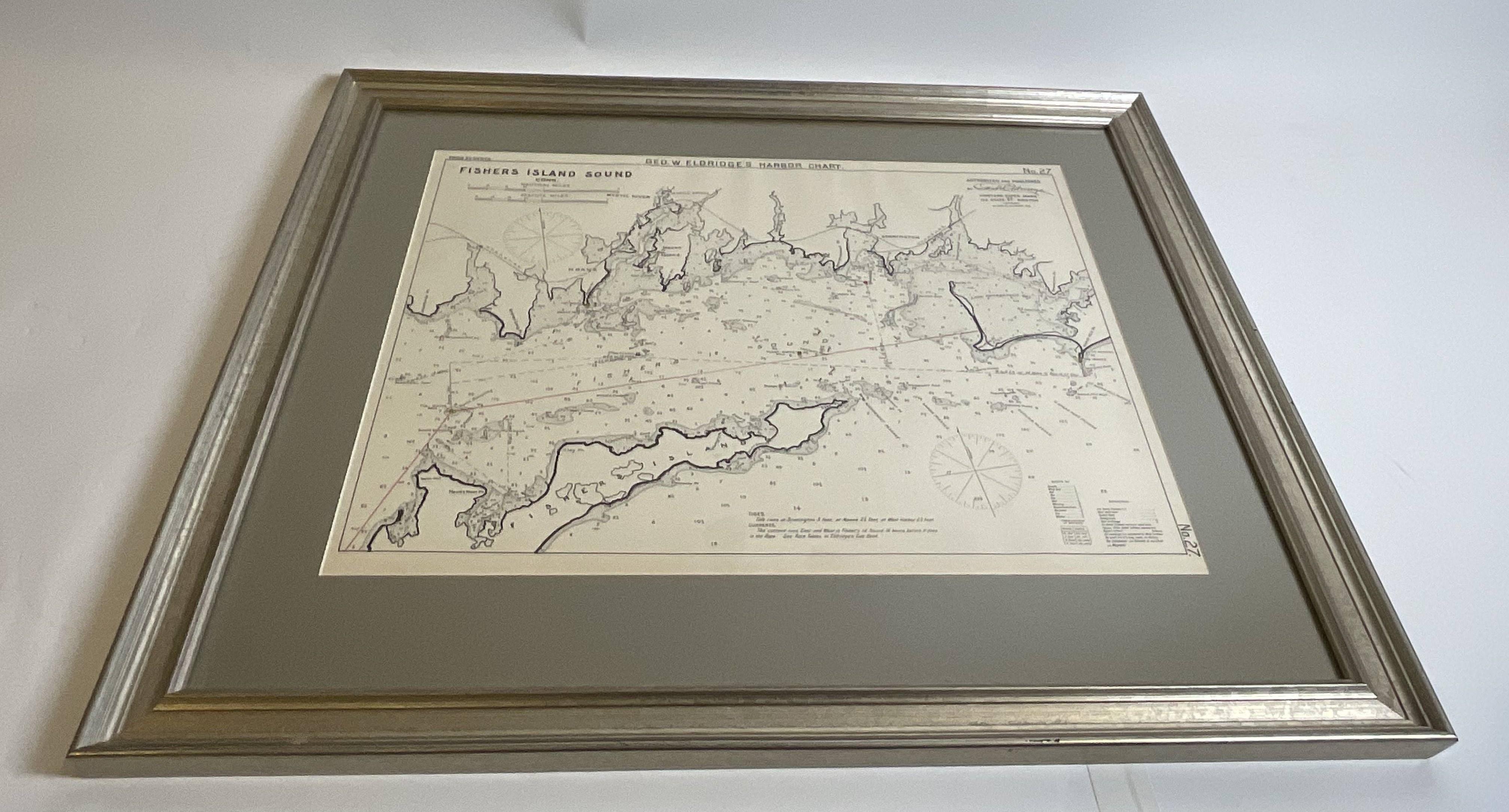 Mariners Chart of Fishers Island Sound by George Eldridge 1901 In Good Condition For Sale In Norwell, MA