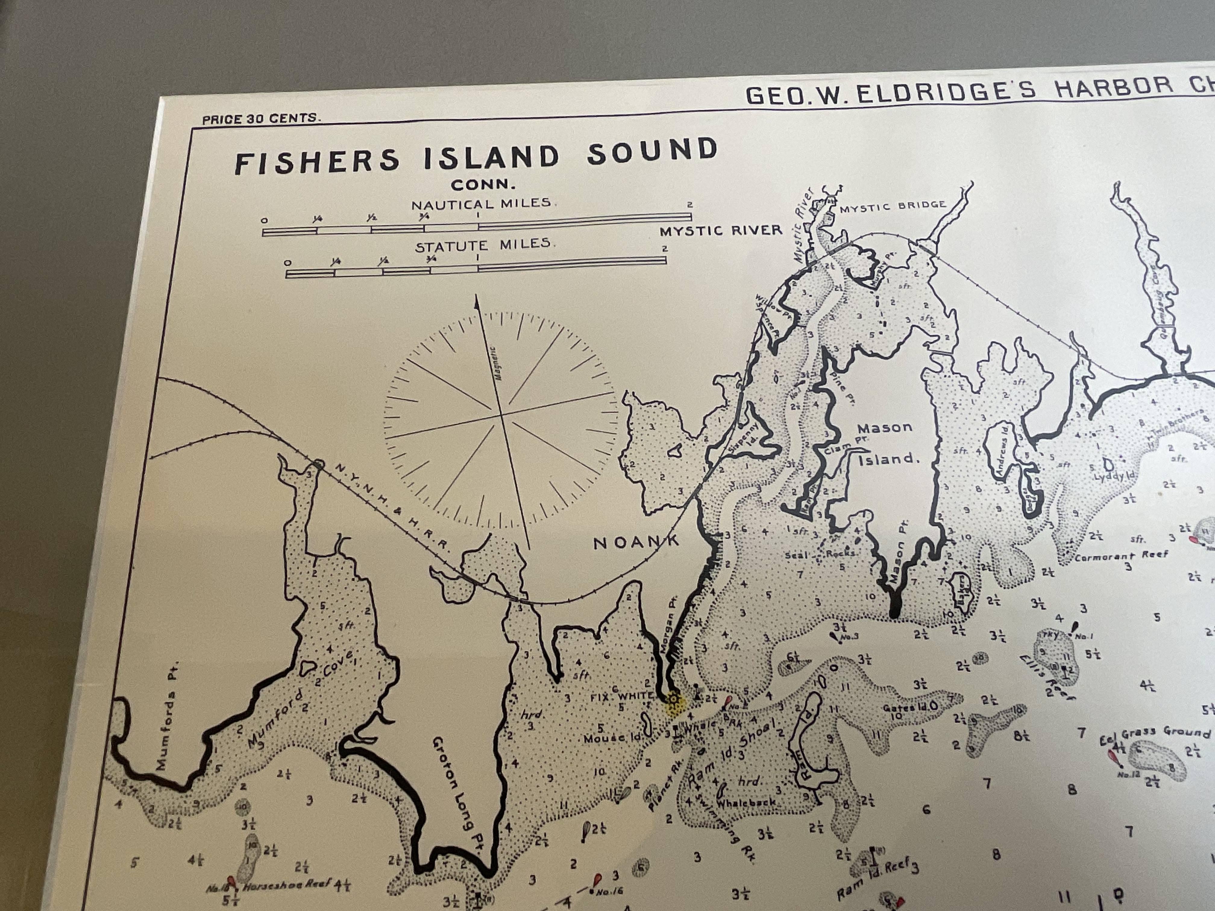 Mariners Chart of Fishers Island Sound by George Eldridge 1901 For Sale 3