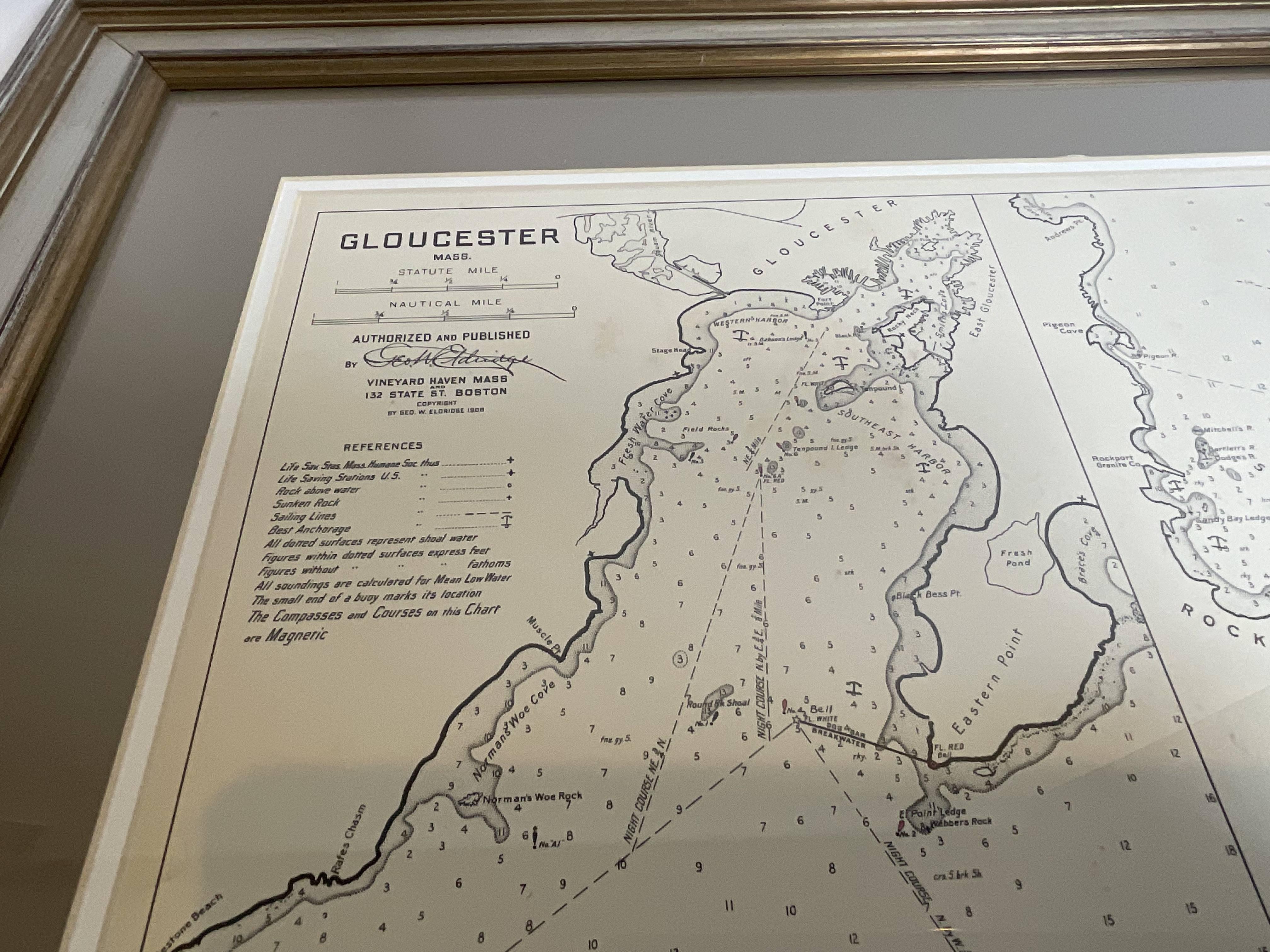 Mariners Chart of Gloucester and Rockport by George Eldridge 1910 For Sale 4