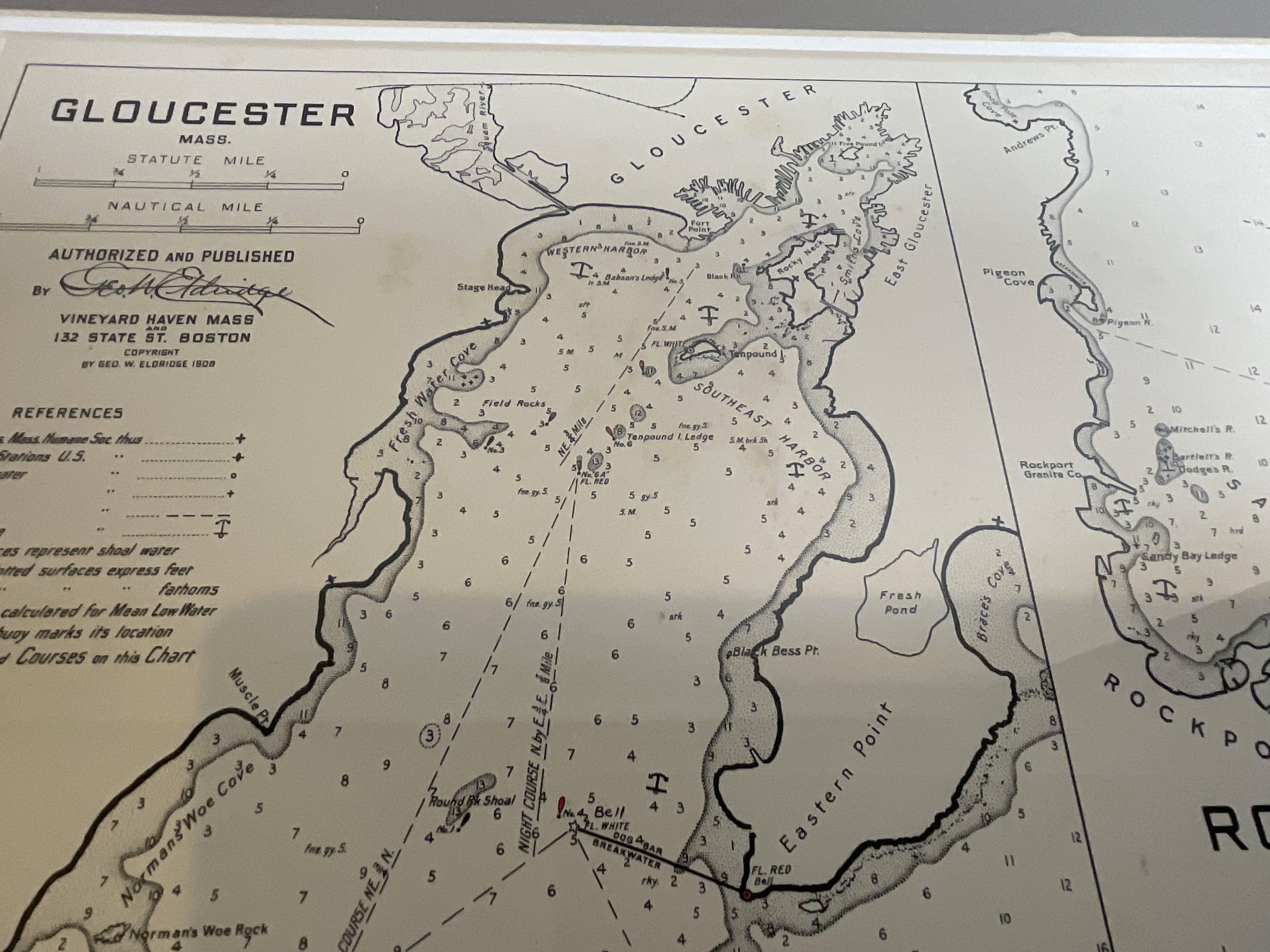 Mariners Chart of Gloucester and Rockport by George Eldridge 1910 For Sale 6