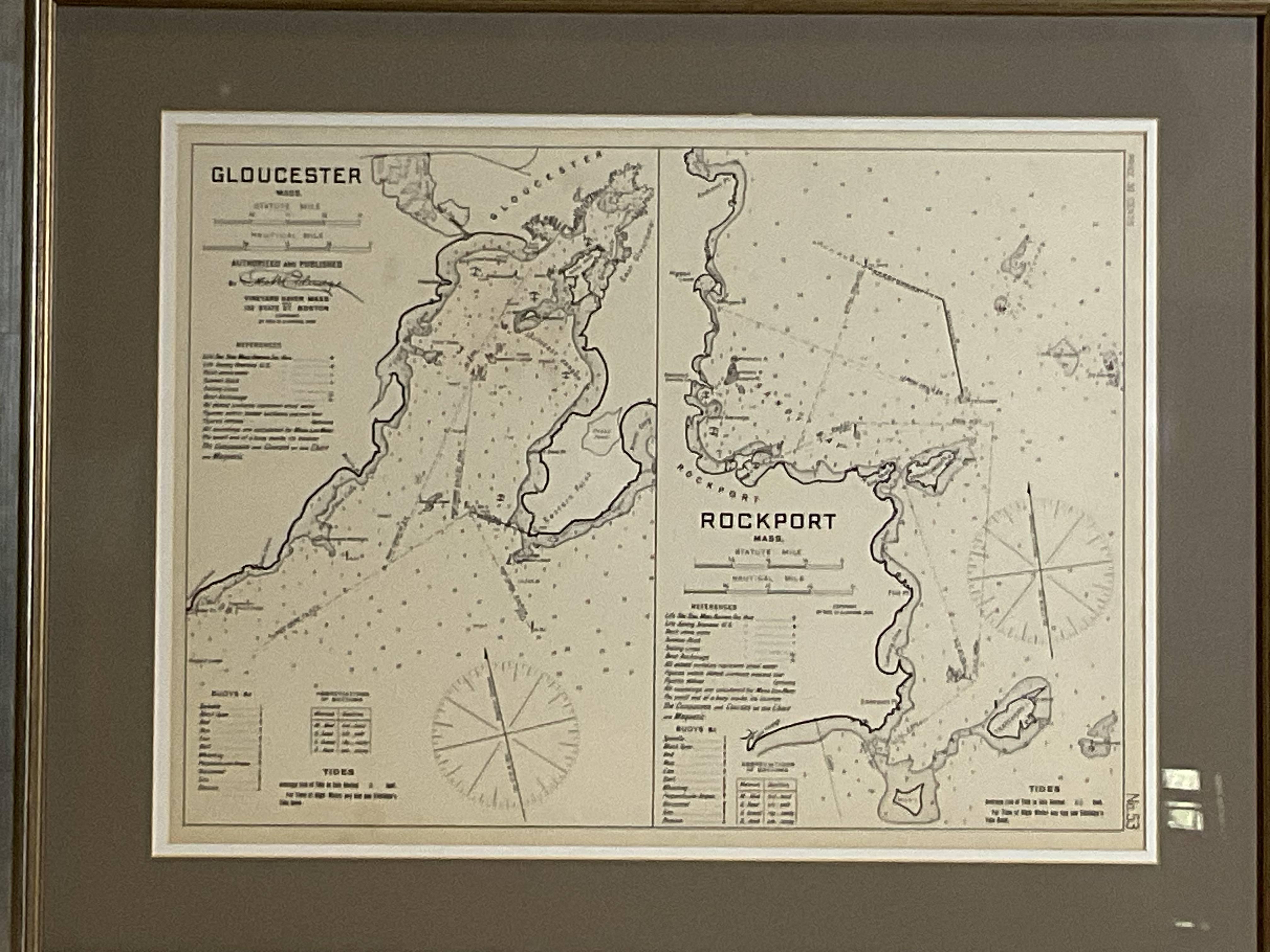 Mariners Chart of Gloucester and Rockport by George Eldridge 1910 In Good Condition For Sale In Norwell, MA