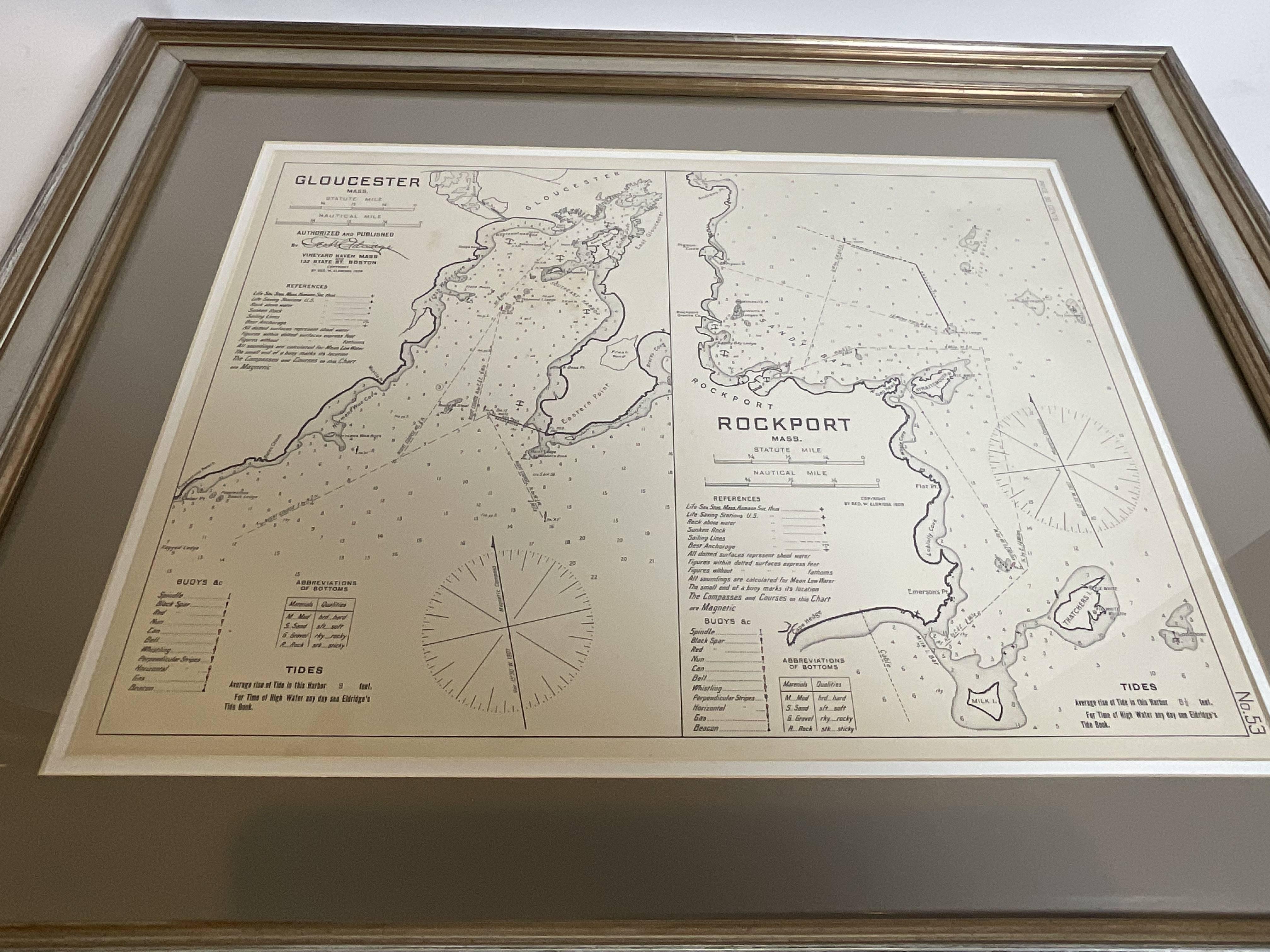 Paper Mariners Chart of Gloucester and Rockport by George Eldridge 1910 For Sale