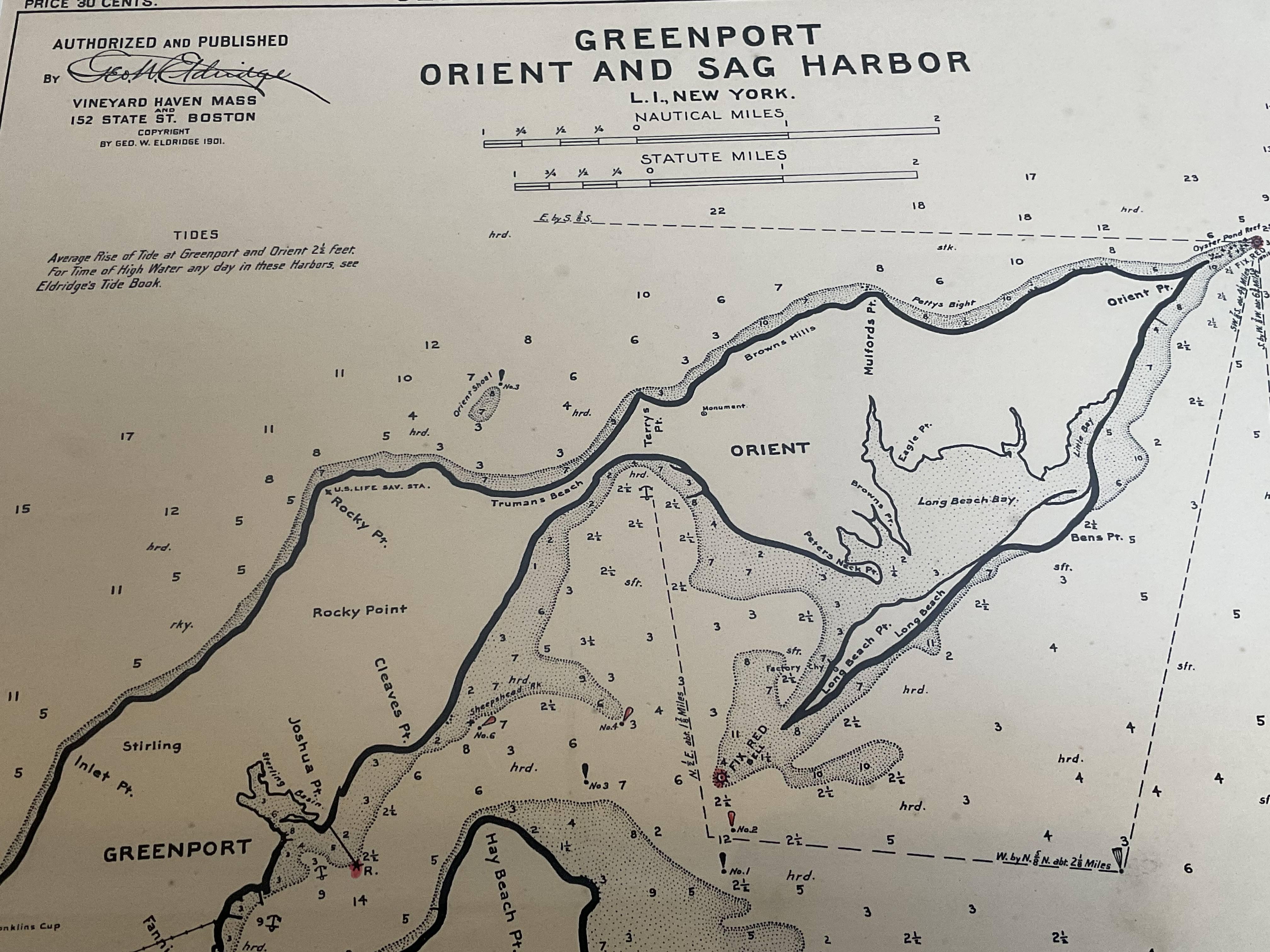 Mariners Chart of Greenport, and Sag Harbor by George Eldridge 1901 4