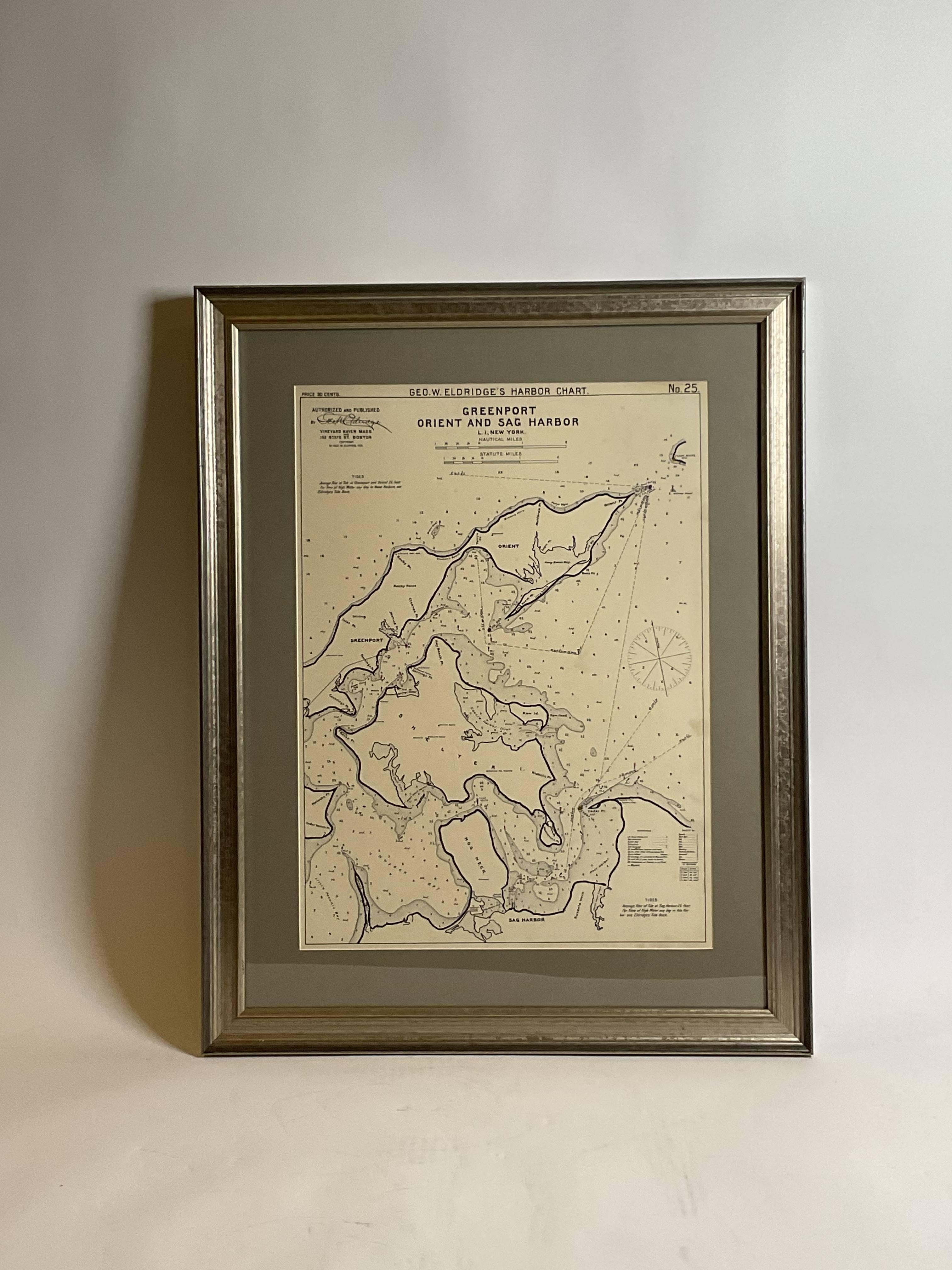Early 20th Century Mariners Chart of Greenport, and Sag Harbor by George Eldridge 1901