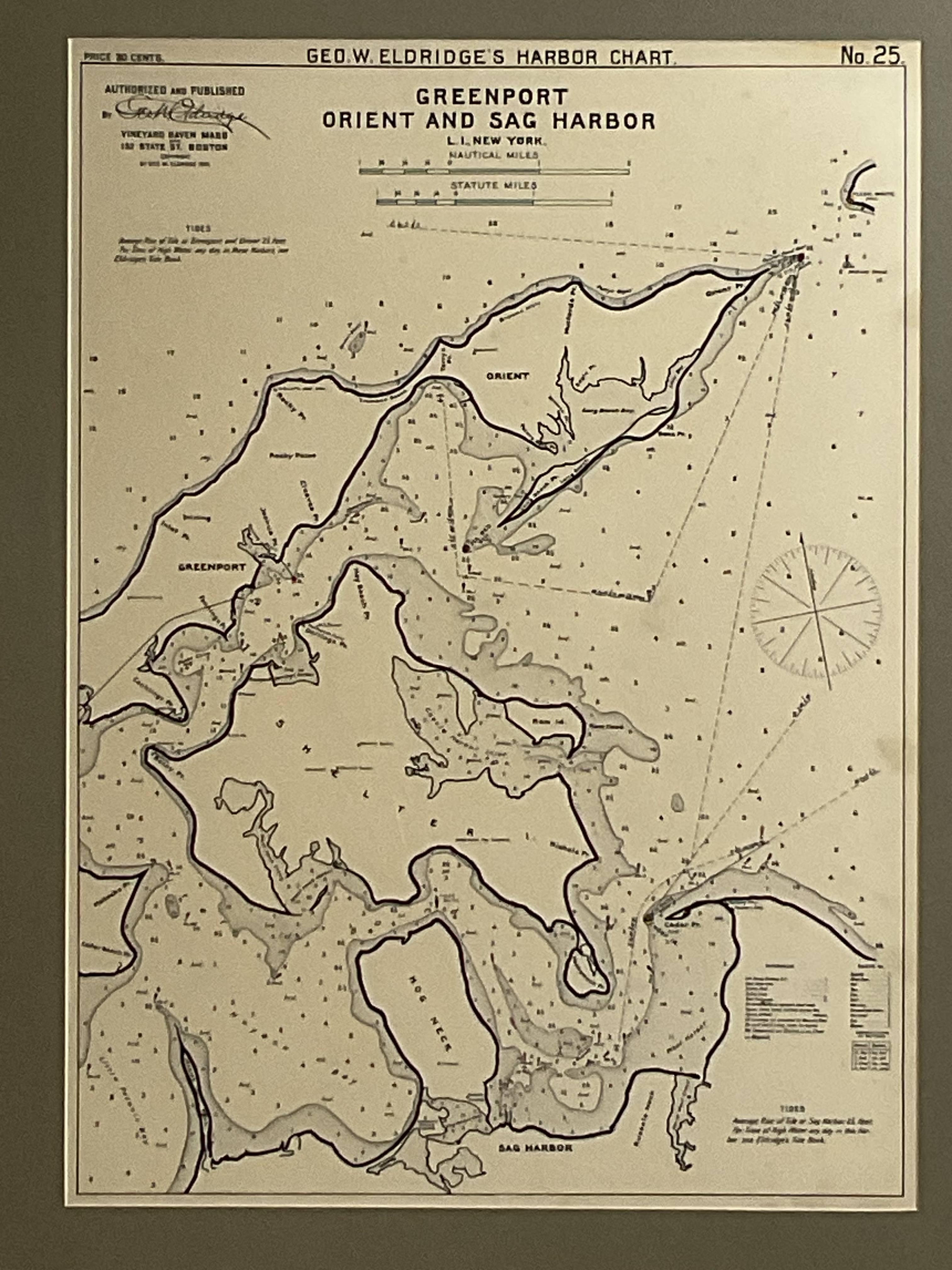 Paper Mariners Chart of Greenport, and Sag Harbor by George Eldridge 1901