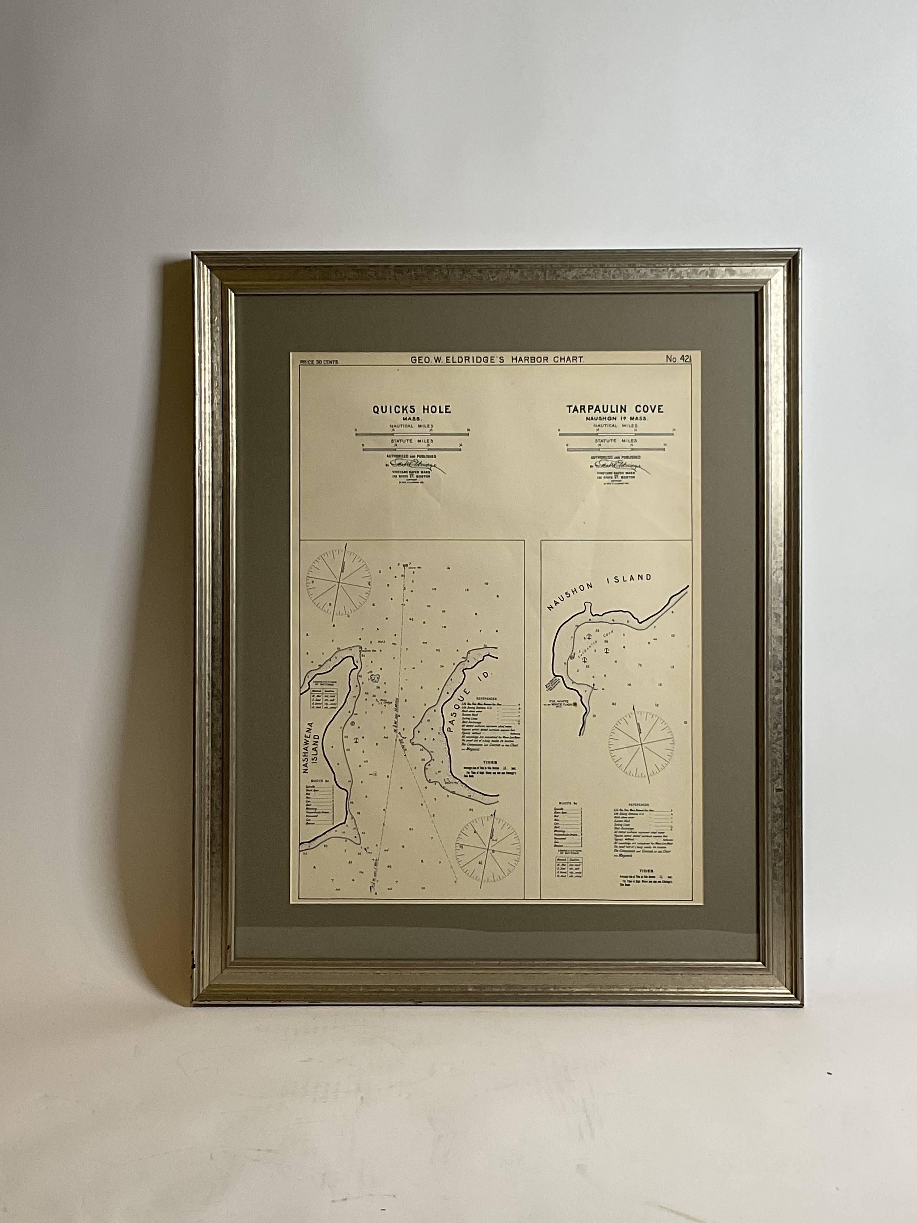 Mariners-Karte der Quicks Hole und Tarpaulin Cove von George Eldridge 1901 im Zustand „Gut“ im Angebot in Norwell, MA