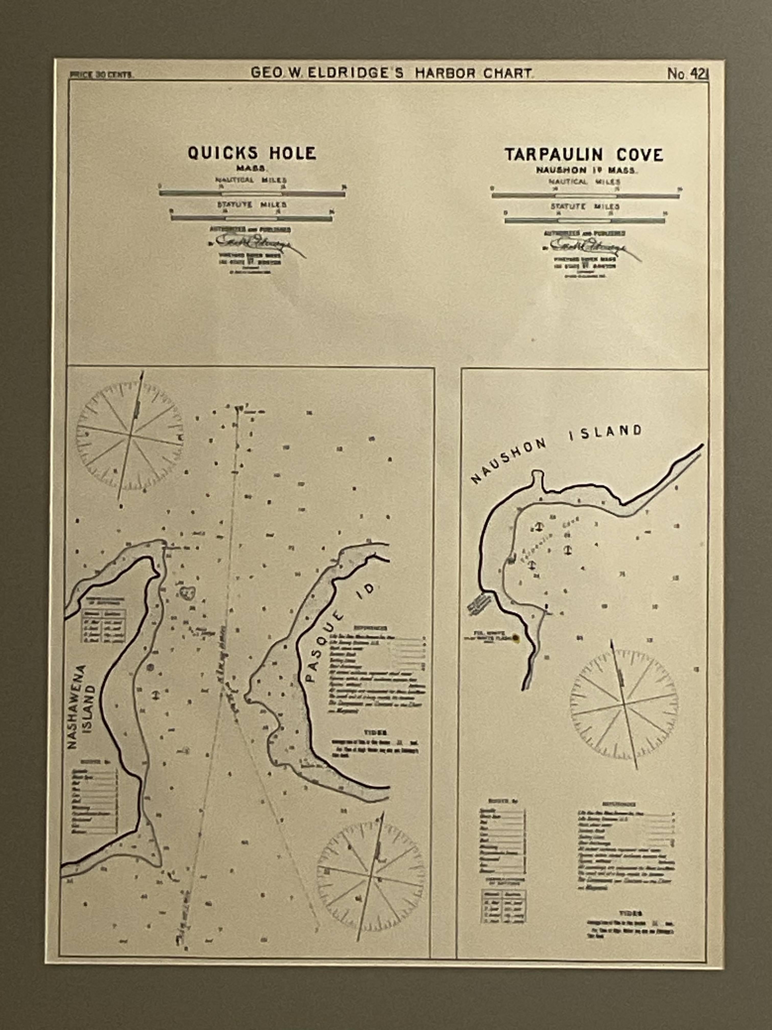 Paper Mariners Chart of Quicks Hole and Tarpaulin Cove by George Eldridge 1901 For Sale