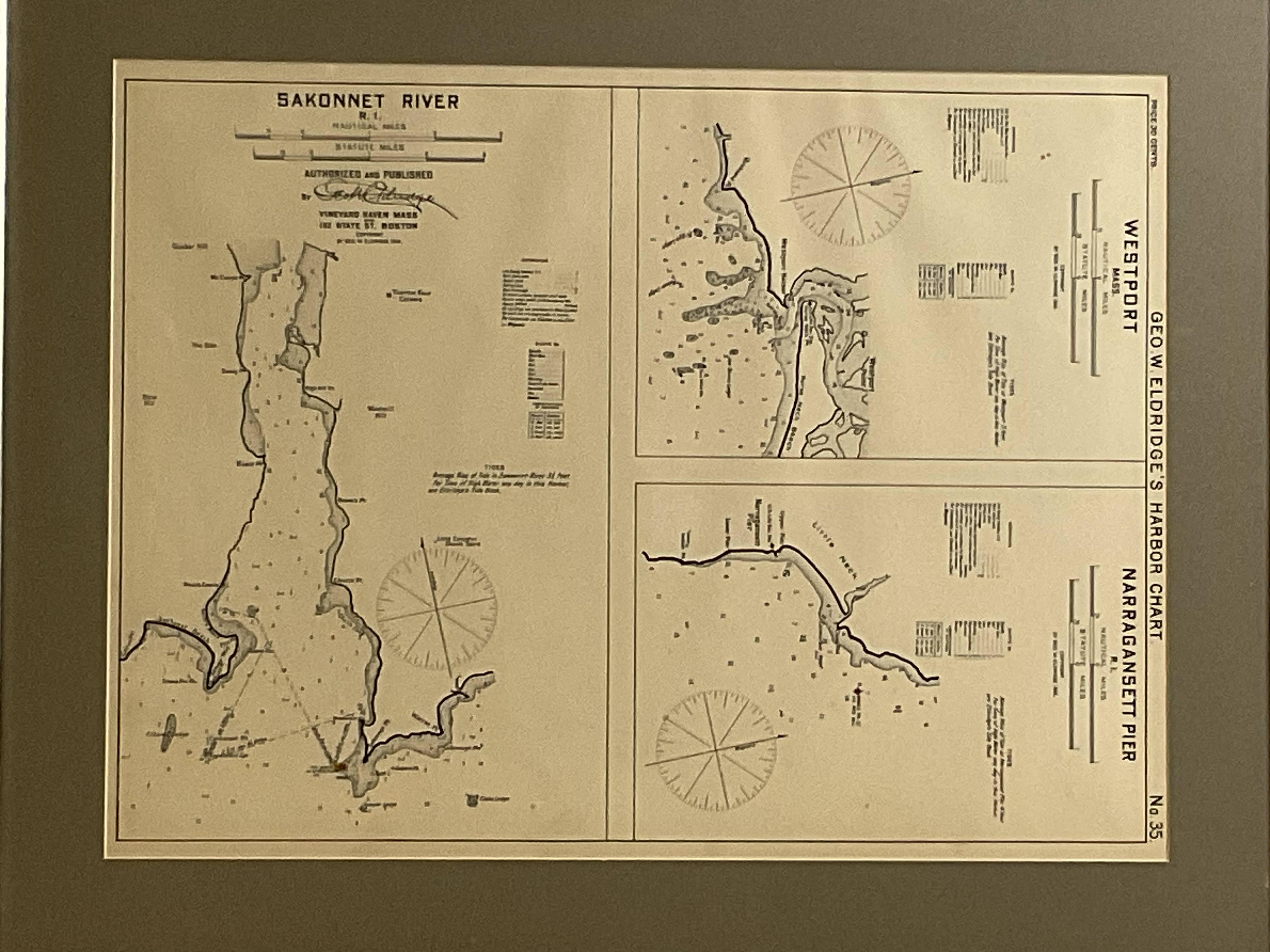 Mariners Chart of Westport Mass and Narraganset Pier by George Eldridge 1901 In Good Condition For Sale In Norwell, MA