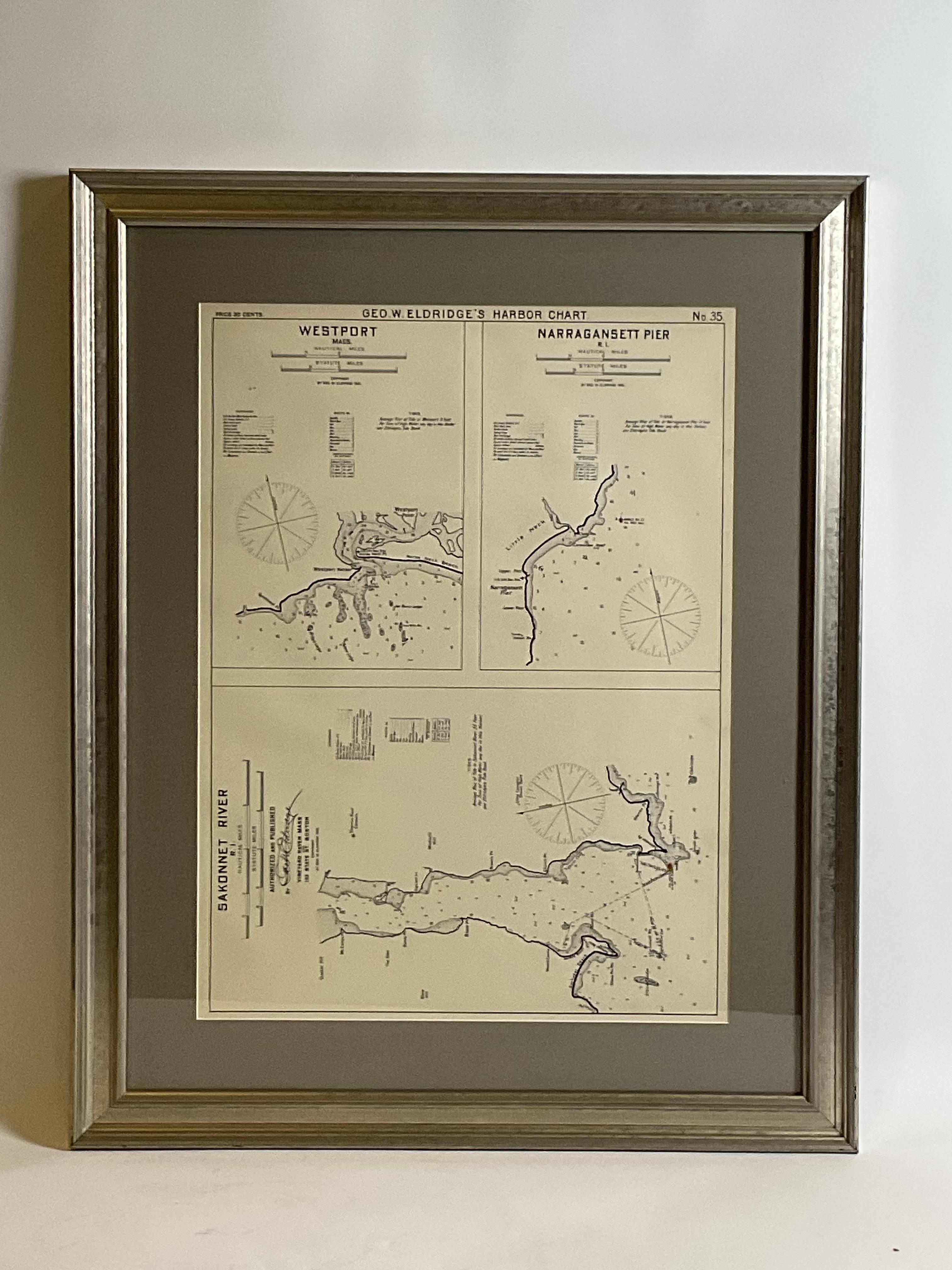 Early 20th Century Mariners Chart of Westport Mass and Narraganset Pier by George Eldridge 1901 For Sale