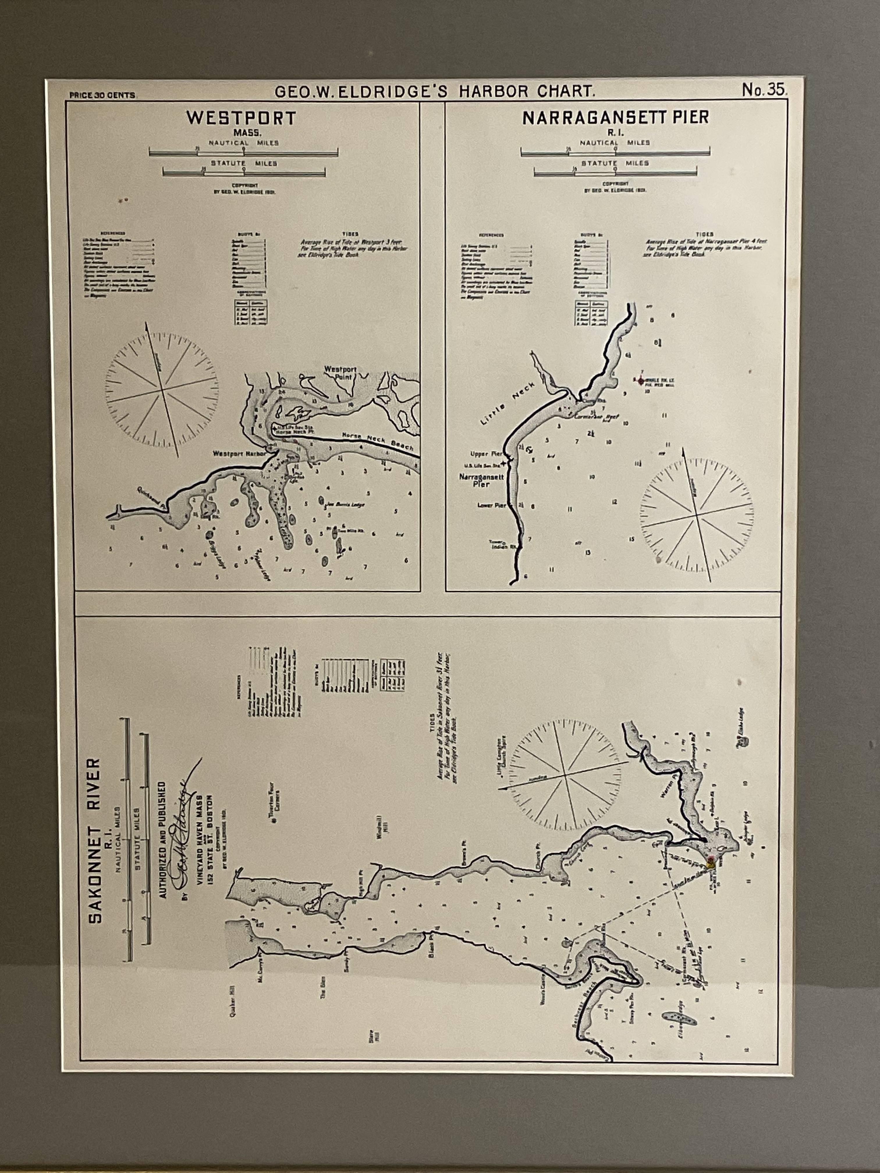 Early 20th Century Mariners Chart of Westport Mass and Narraganset Pier by George Eldridge 1901
