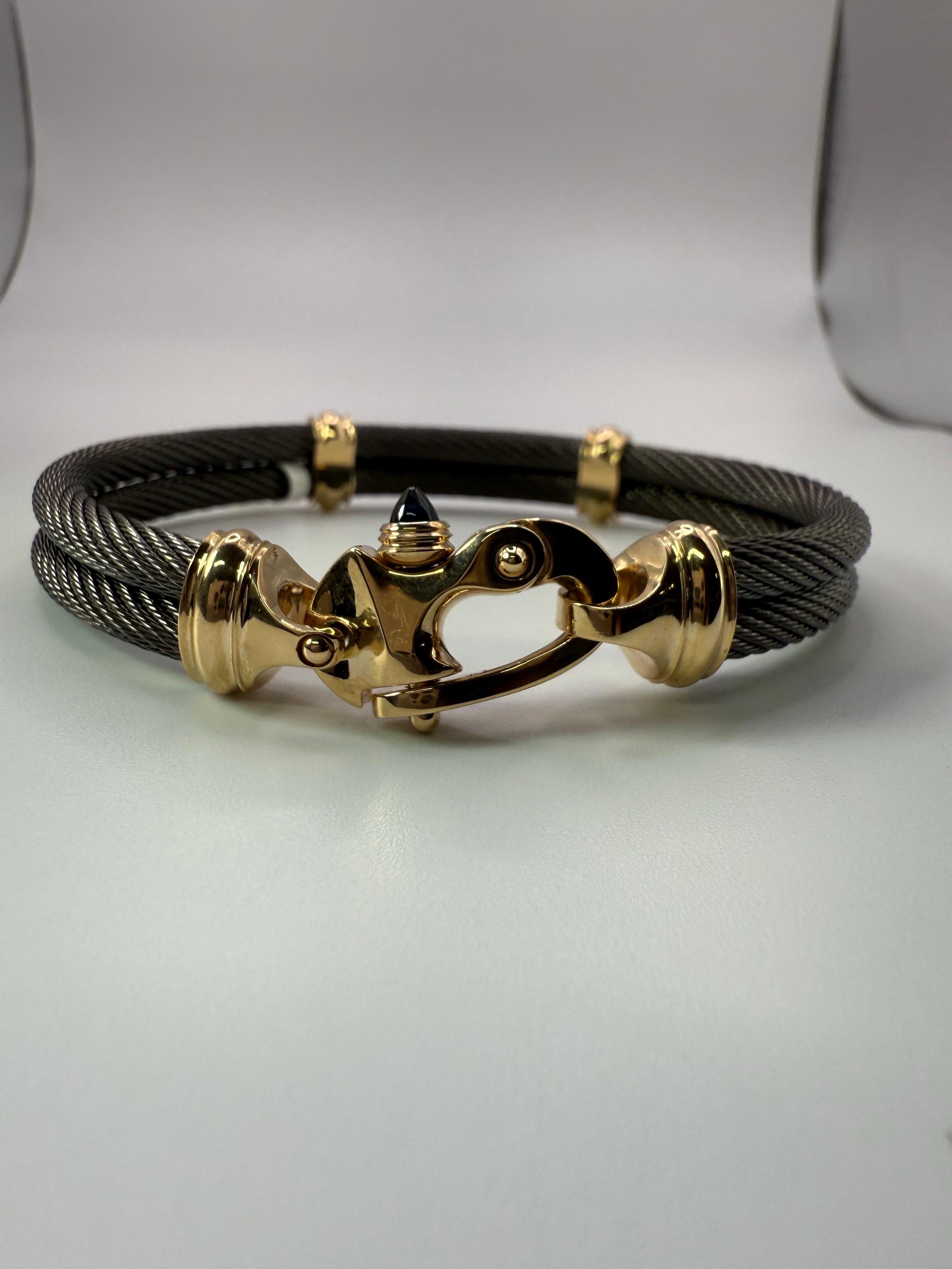 Mariners Schließe Armband 14KT Gold Saphir Herrenarmband im Angebot 1