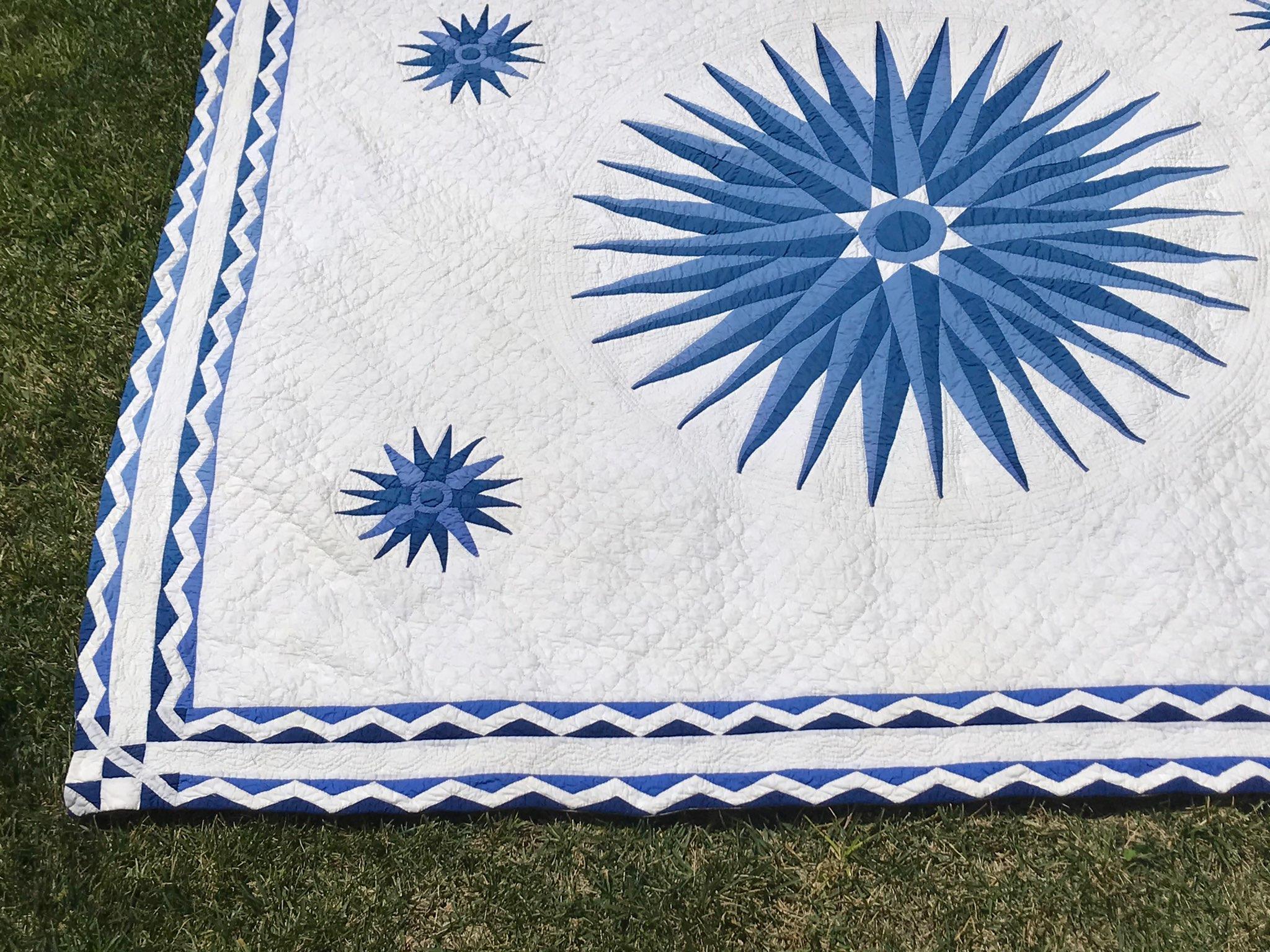 Hand-Crafted Mariners Compass Quilt with Double Borders