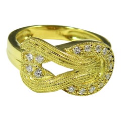 Mariner's Knot Cocktail  Ring in 18K Green Gold and Diamonds with Milgrain Edges