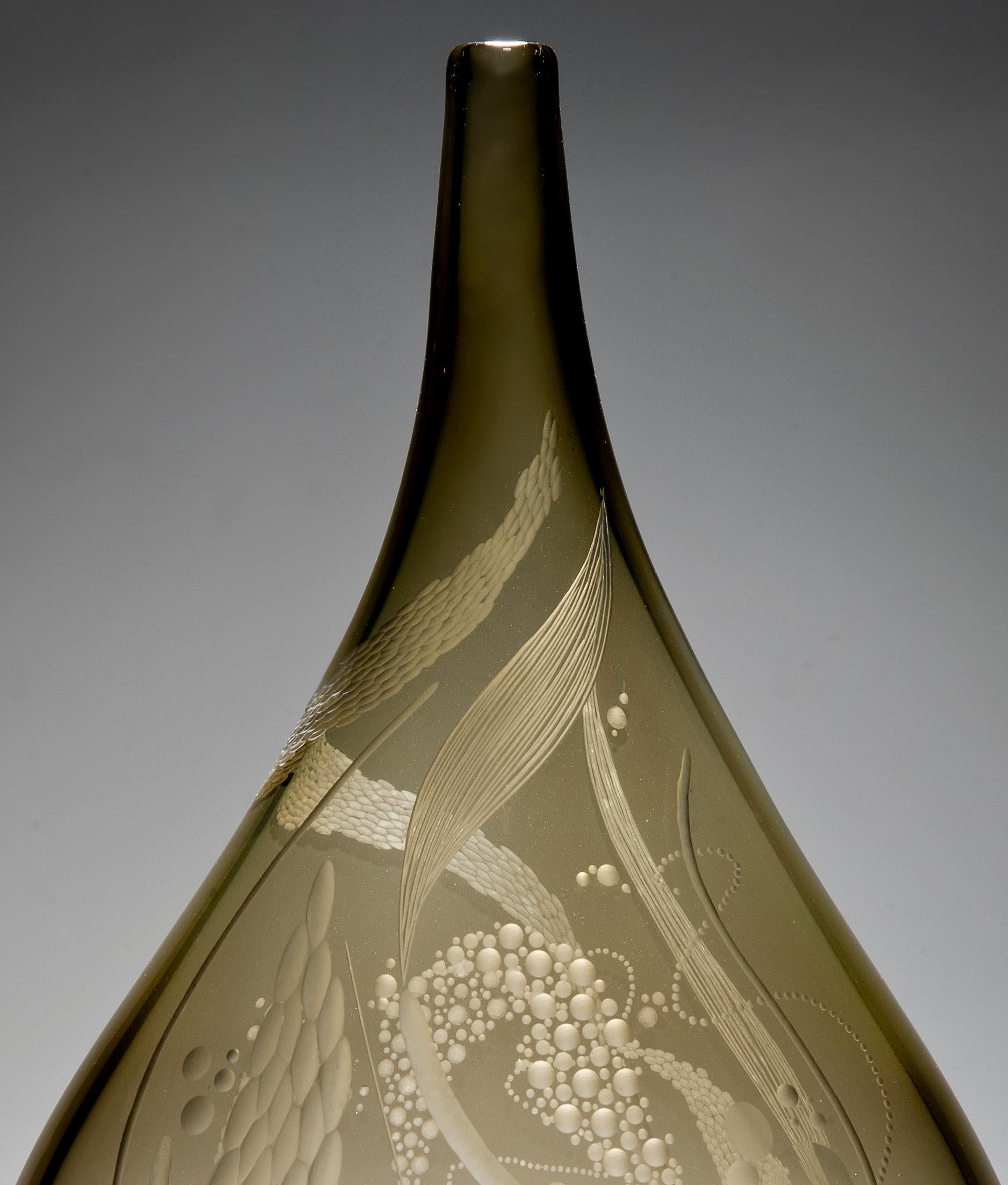 Organic Modern Mariniere Vase, a unique bronze engraved glass sculpture by Heather Gillespie