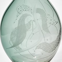 Mariniere Vase II, Unique Celadon Engraved Glass Vessel by Heather Gillespie