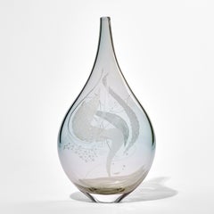 Mariniere Vase III, Grey & Green Engraved Glass Vessel by Heather Gillespie