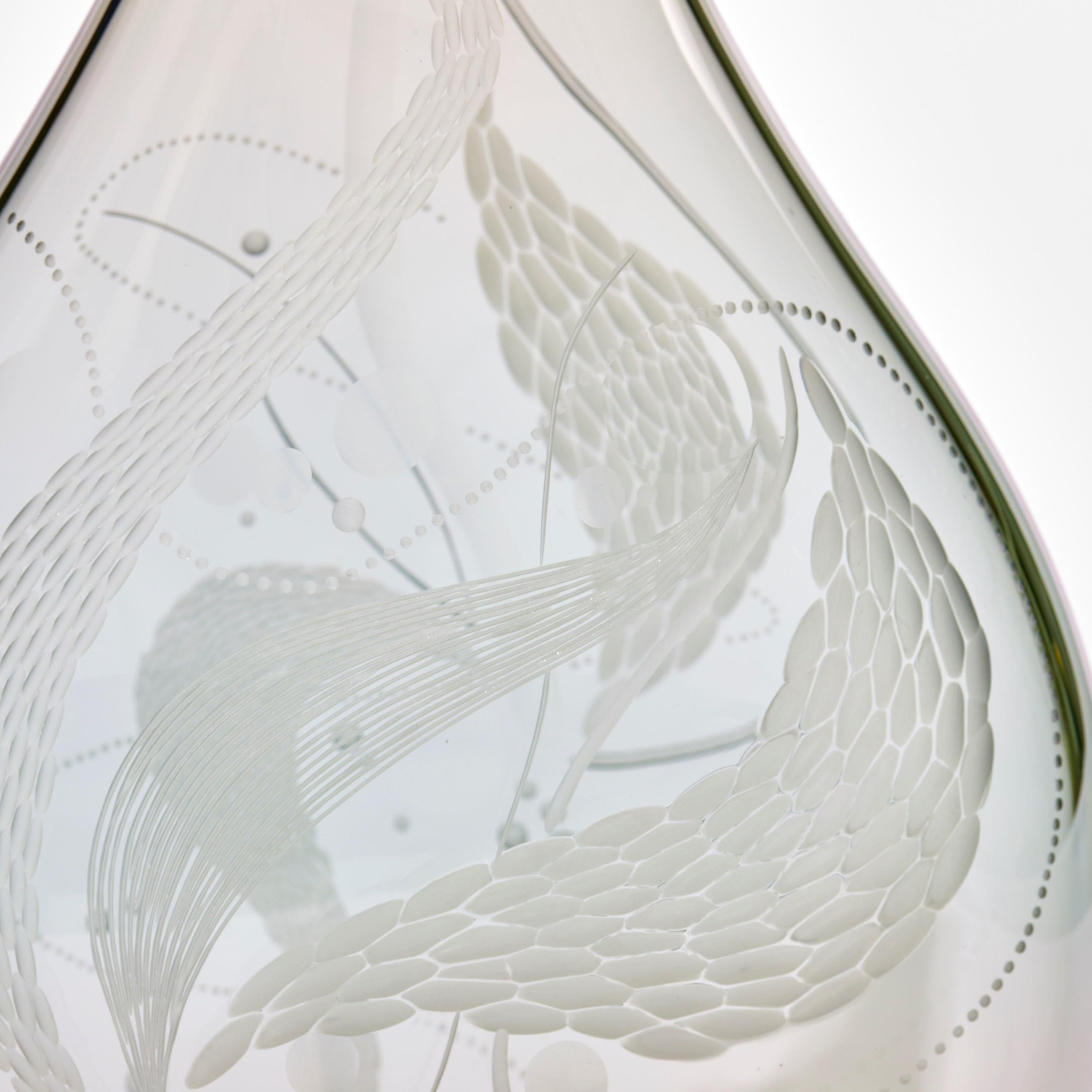Organic Modern Mariniere Vase III, Grey & Green Engraved Glass Vessel by Heather Gillespie