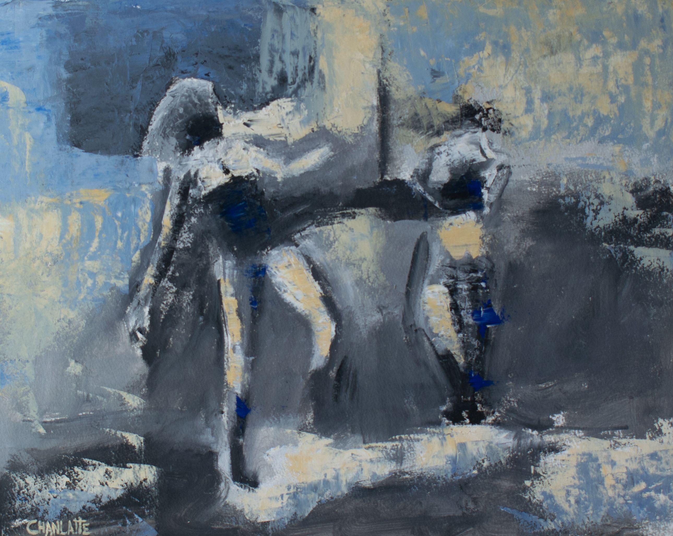 Marino Chanlatte Abstract Painting - Two figures, Painting, Oil on Paper