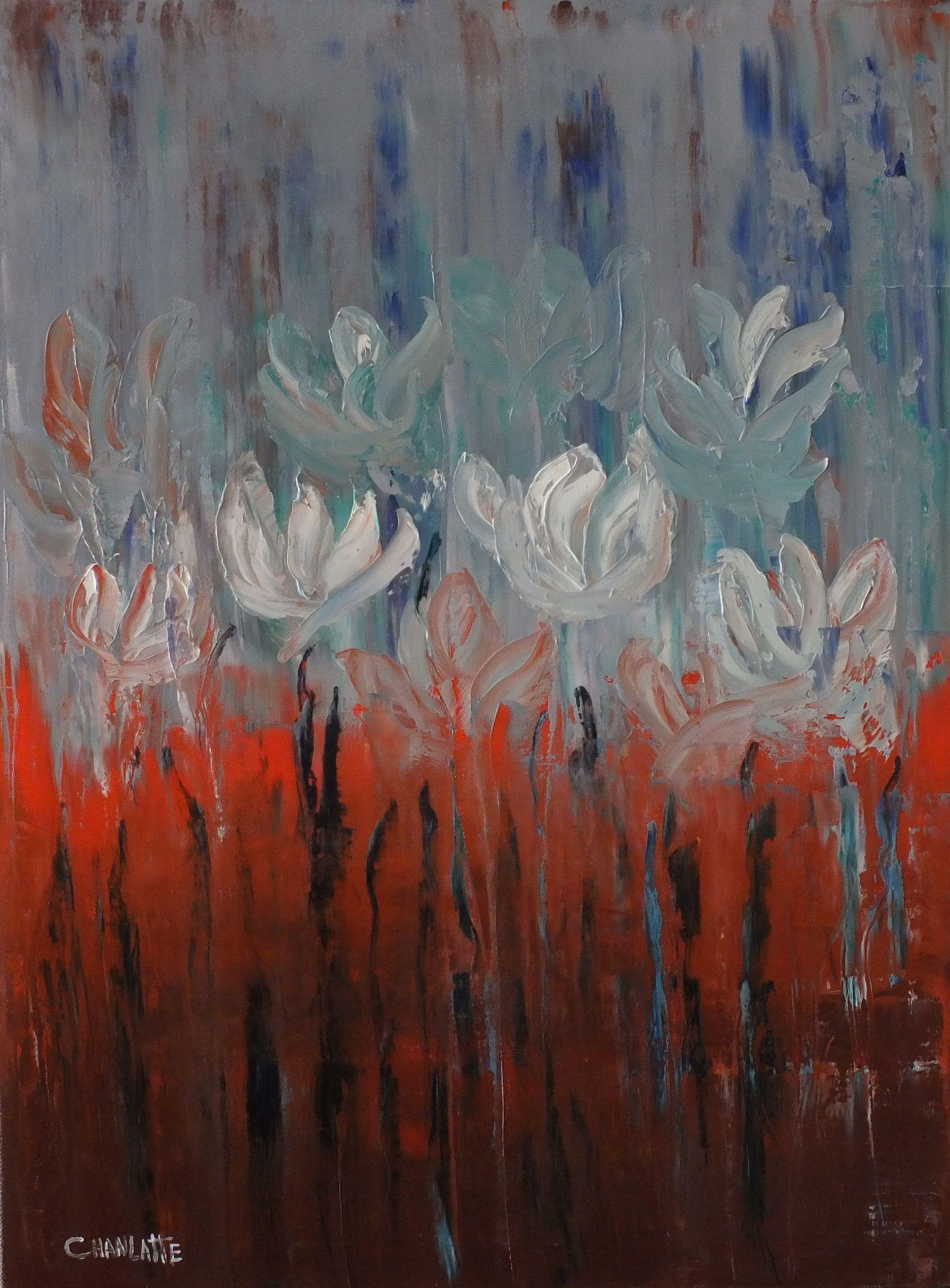 Abstract Painting di Marino Chanlatte - Ninfee 9, Pittura, Olio su tela