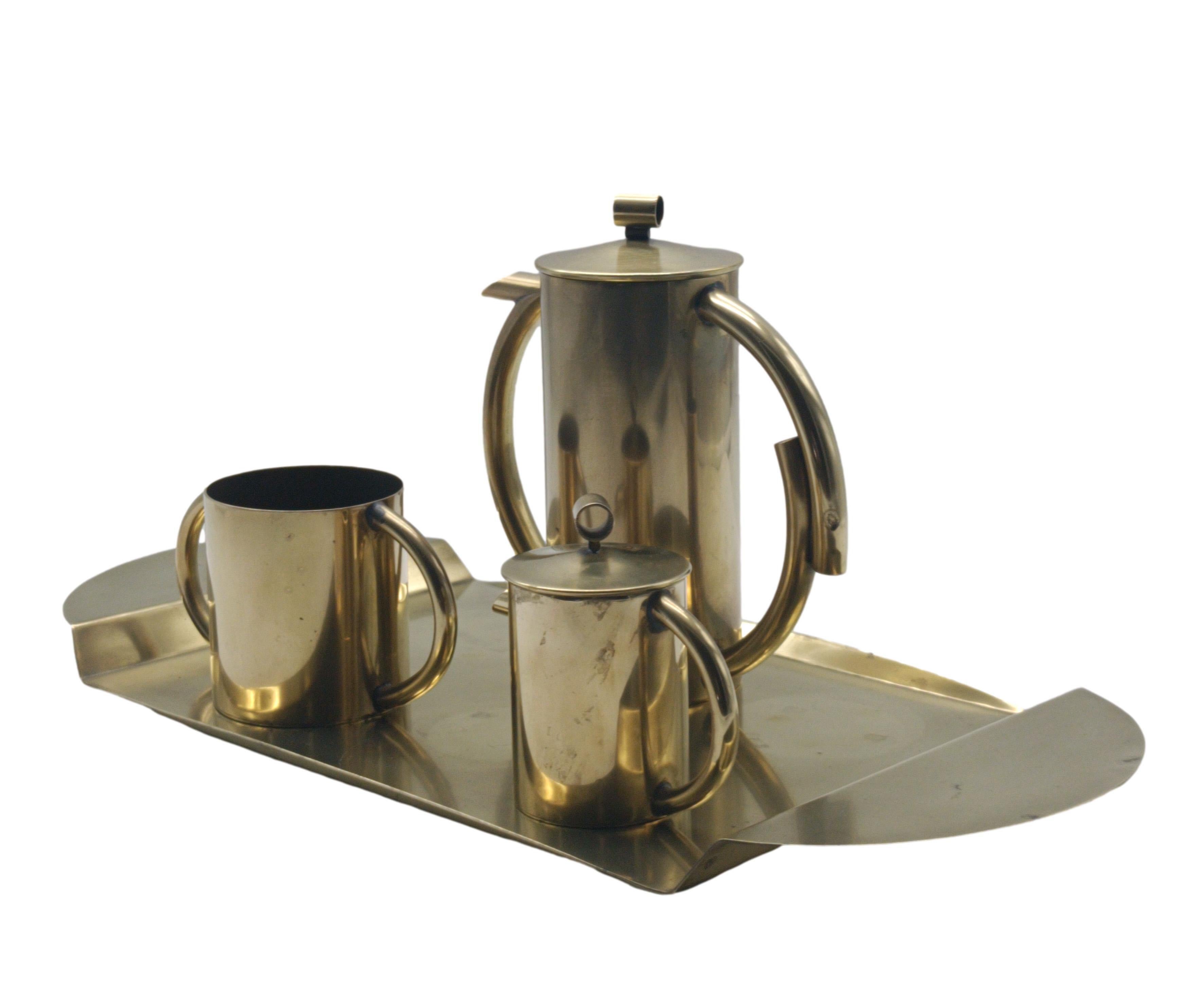 Mid-Century Modern Marino Marini Design for Laris PD Brass Coffee Service 4 pcs. Italie 1960 en vente