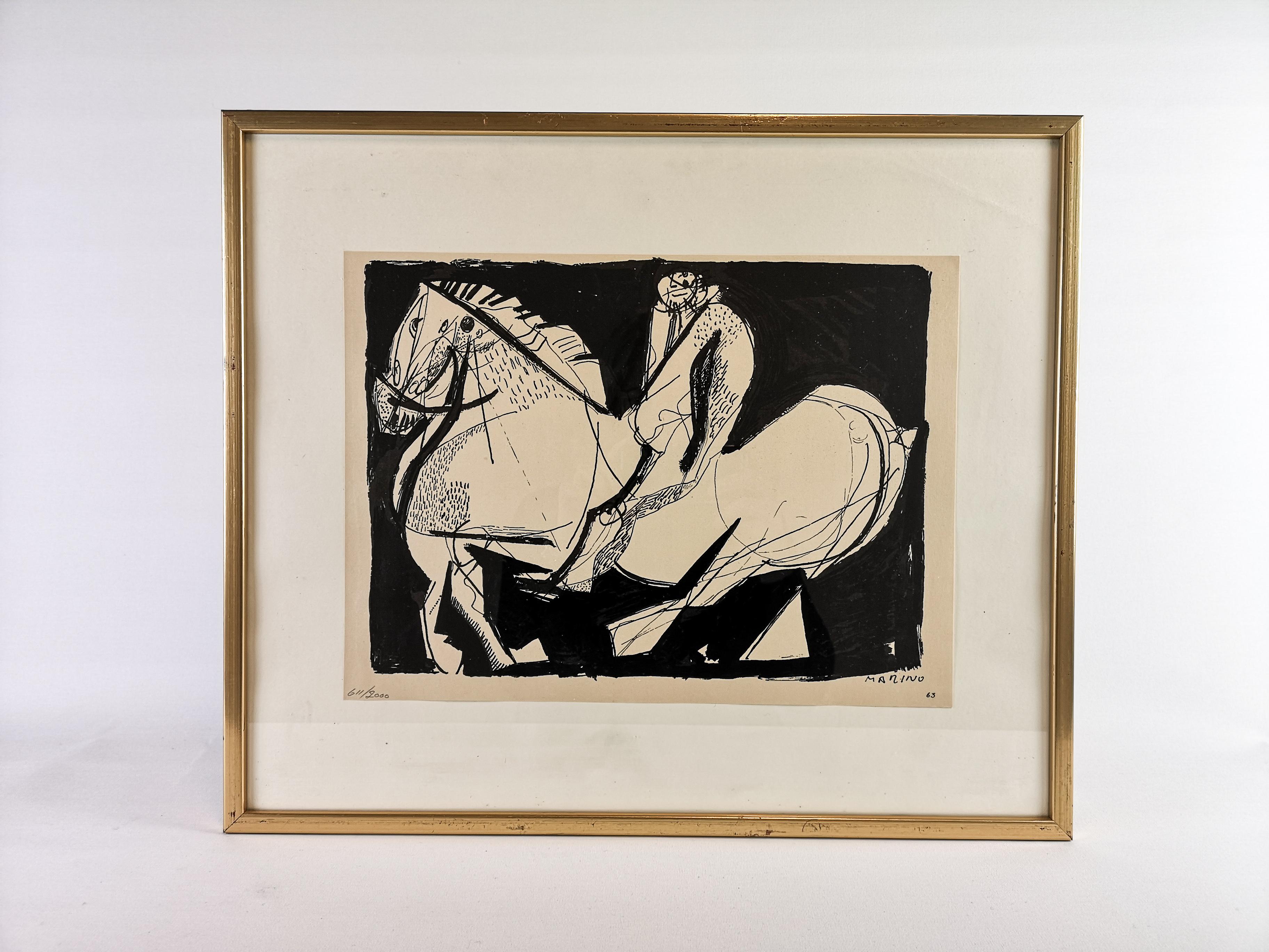 Lithograph by Marino Marini, from the Marino Marini portfolio, printed by Carl Schunemann, Germany, circa 1968. Framed.

Signed.