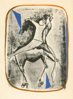 (d'après) Marino Marini - Pochoir "Cavalier et cheval, bordure orange