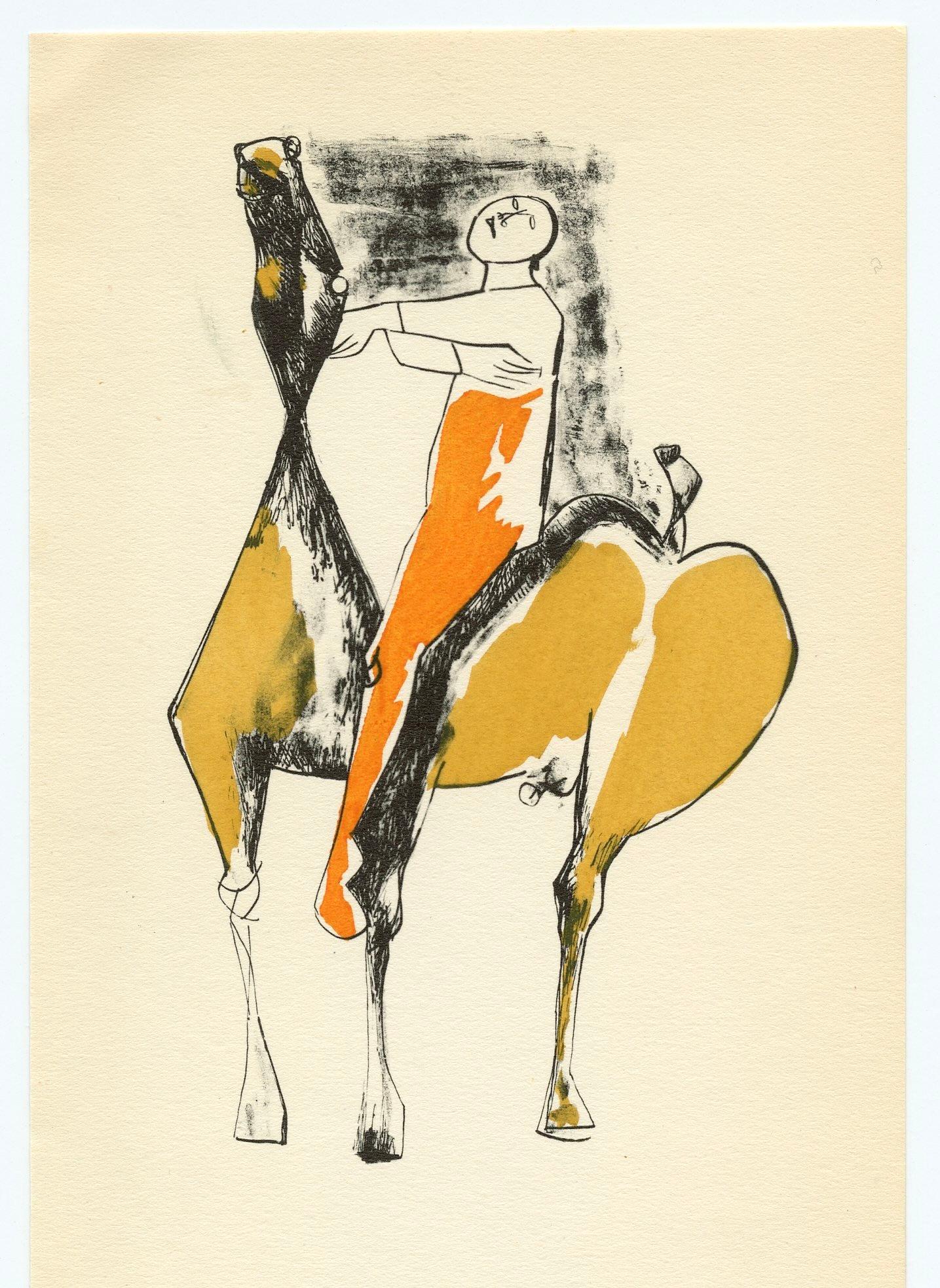 (after) Marino Marini - "Cavalier et cheval, orange et jaune" pochoir