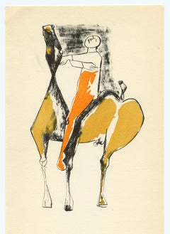 (after) Marino Marini - "Cavalier et cheval, orange et jaune" pochoir