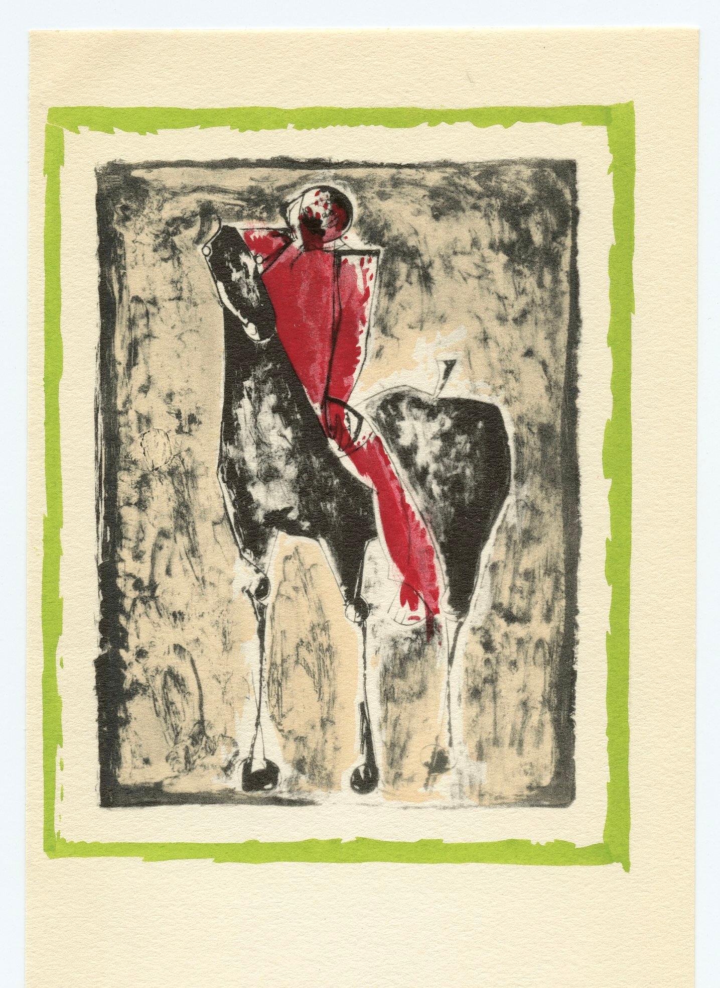 Medium: pochoir (after the lithograph). Printed by the atelier of Daniel Jacomet, and published in Paris in 1955 by Heinz Berggruen. The image measures 5 x 4 inches (128 x 100 mm). Not signed.

Condition: the left margin is very narrow, as published.