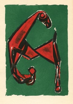 Marino Marini - Pochoir « Cheval rouge sur fond vert » (d'après)