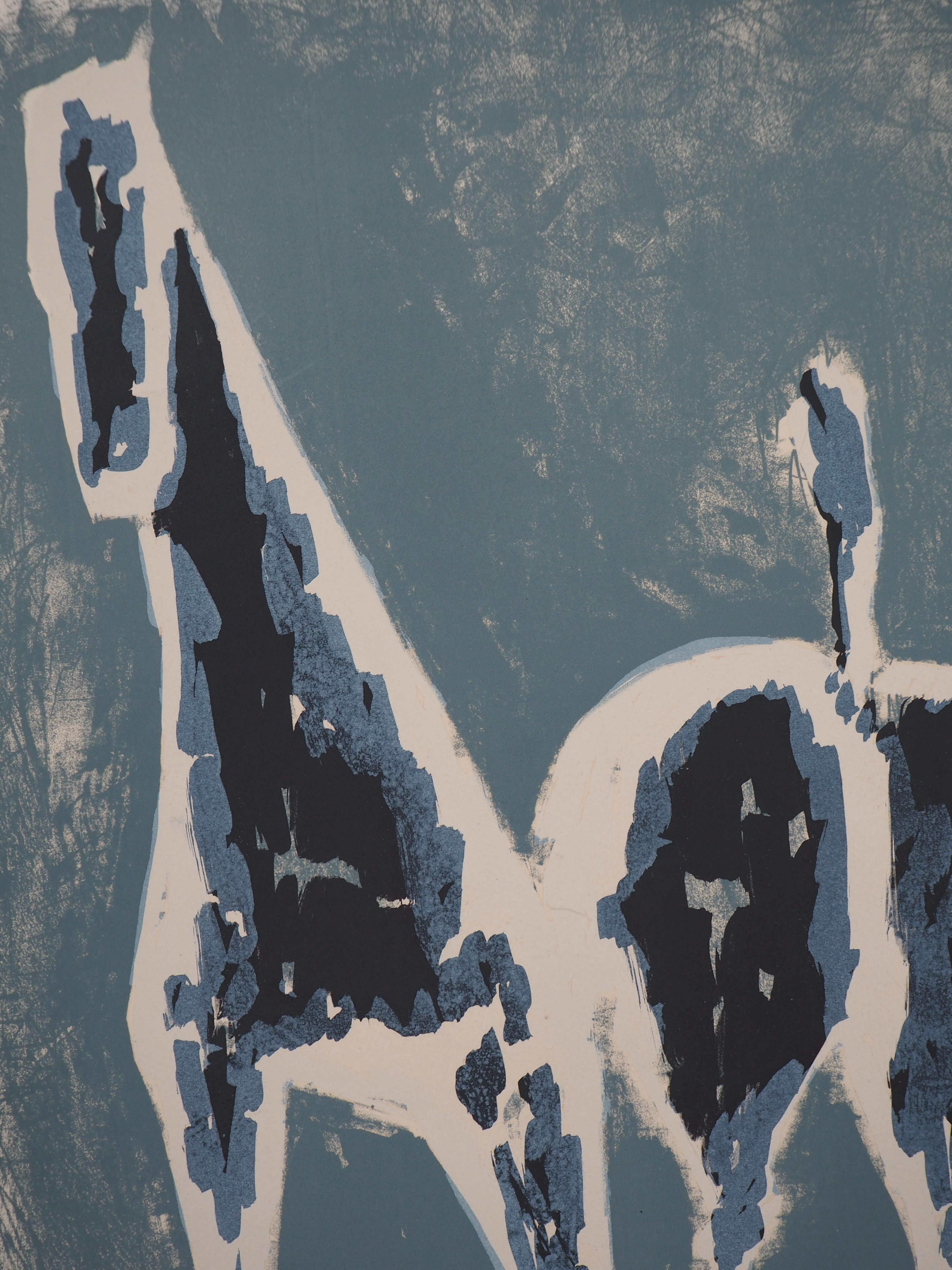 Cavallo (Horse on Blue Background) - Original handsigned lithograph - Modern Print by Marino Marini
