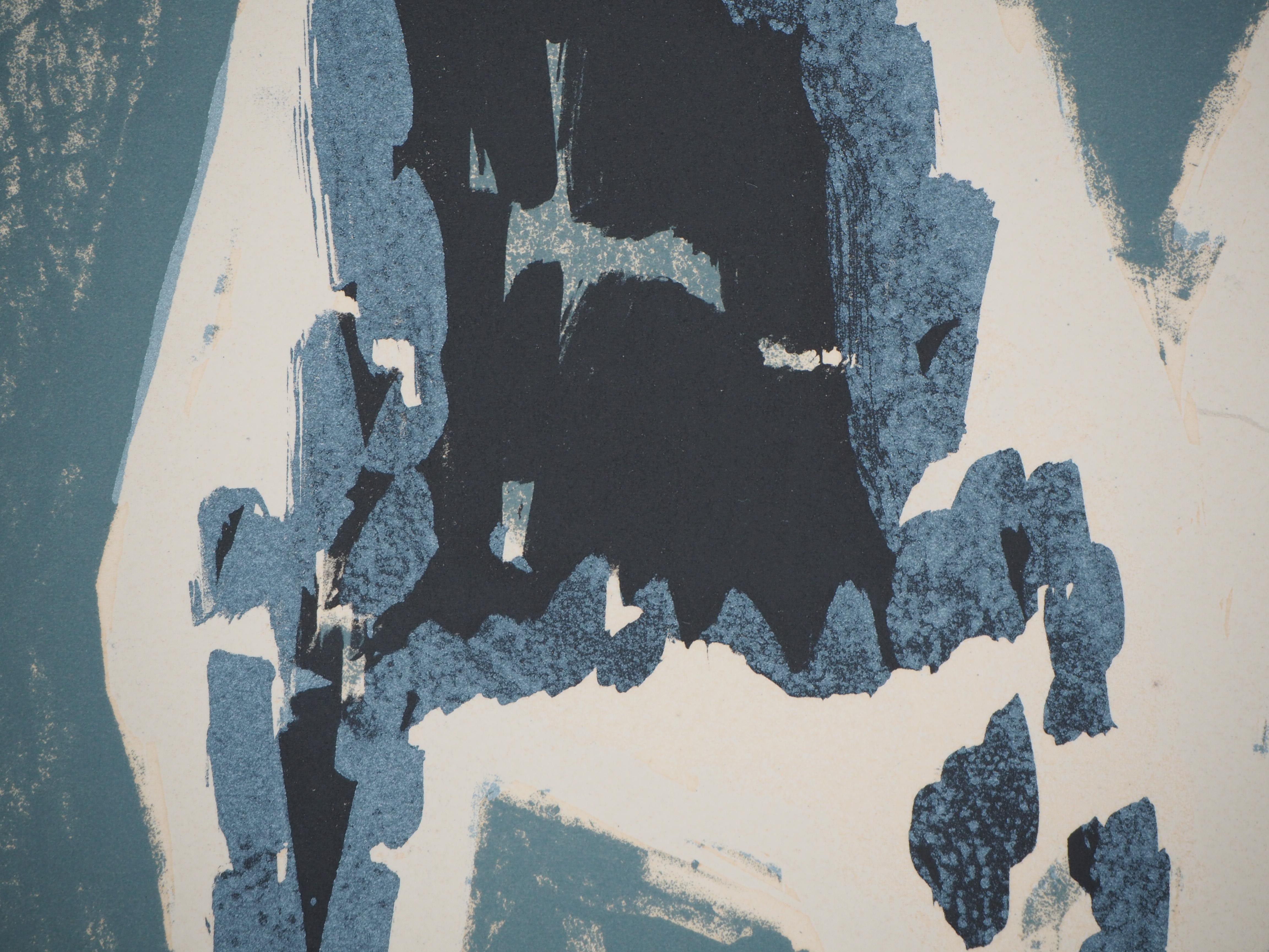 Cavallo (Horse on Blue Background) - Original handsigned lithograph - Gray Animal Print by Marino Marini
