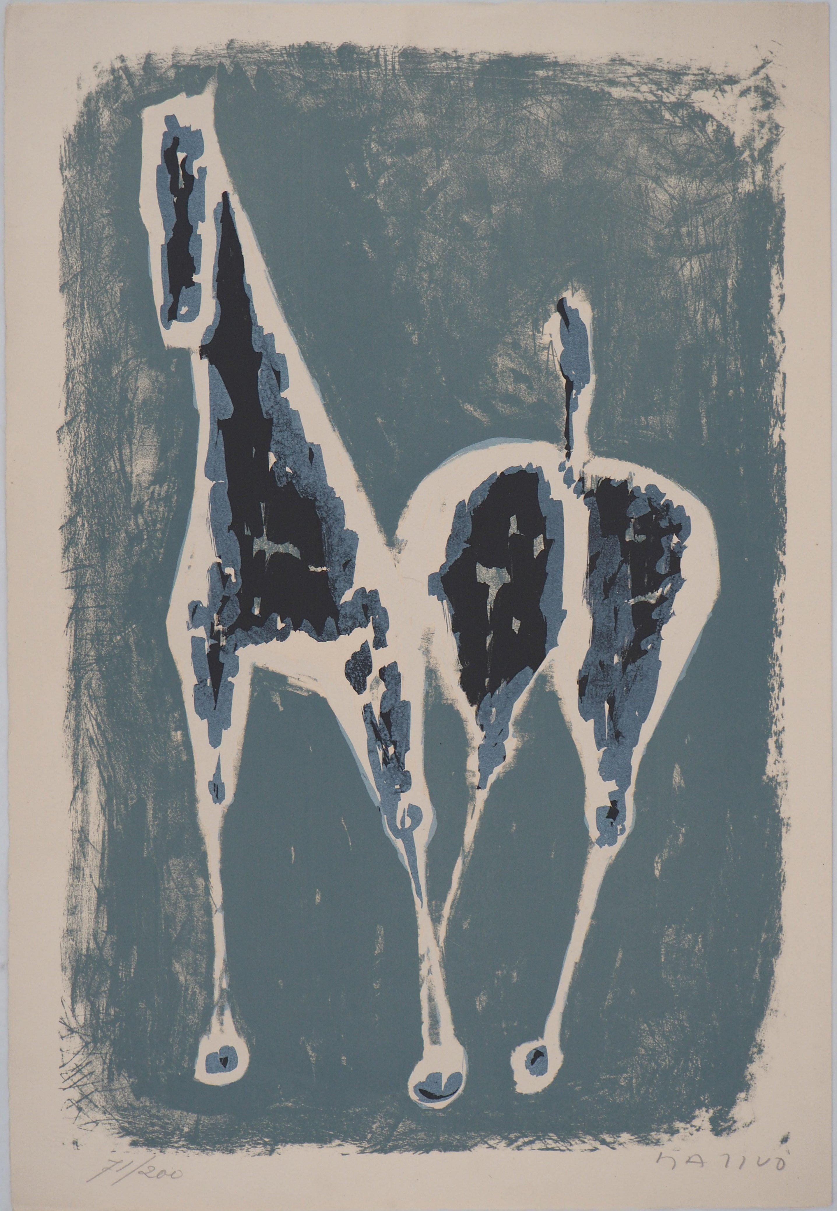 Marino Marini Animal Print - Cavallo (Horse on Blue Background) - Original handsigned lithograph