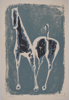 Cavallo (Horse on Blue Background) - Original handsigned lithograph